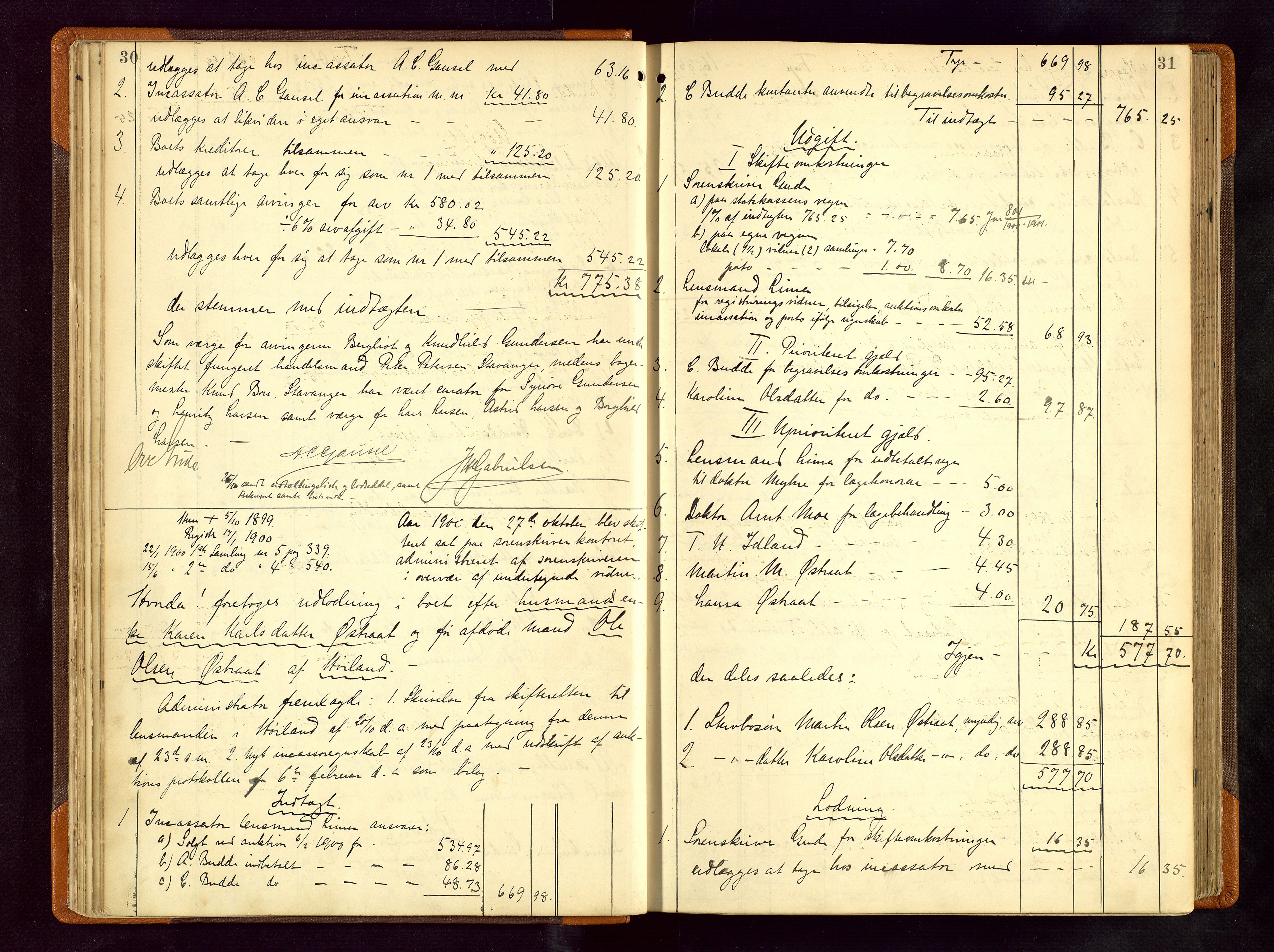 Jæren sorenskriveri, AV/SAST-A-100310/01/5/50/50BB/L0006: SKIFTEUTLODNINGSPROTOKOLL, 1900-1907, p. 30-31