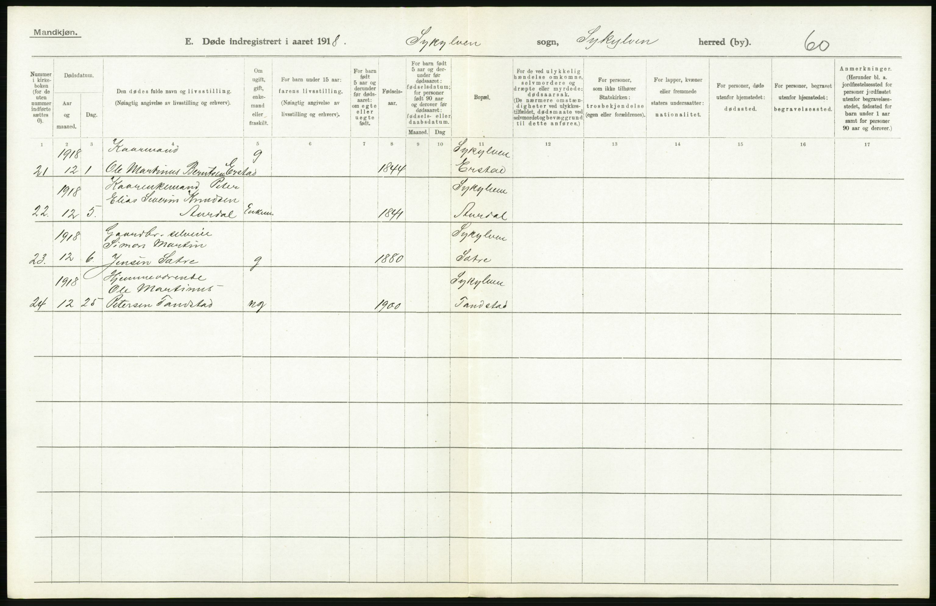 Statistisk sentralbyrå, Sosiodemografiske emner, Befolkning, RA/S-2228/D/Df/Dfb/Dfbh/L0045: Møre fylke: Døde. Bygder og byer., 1918, p. 352