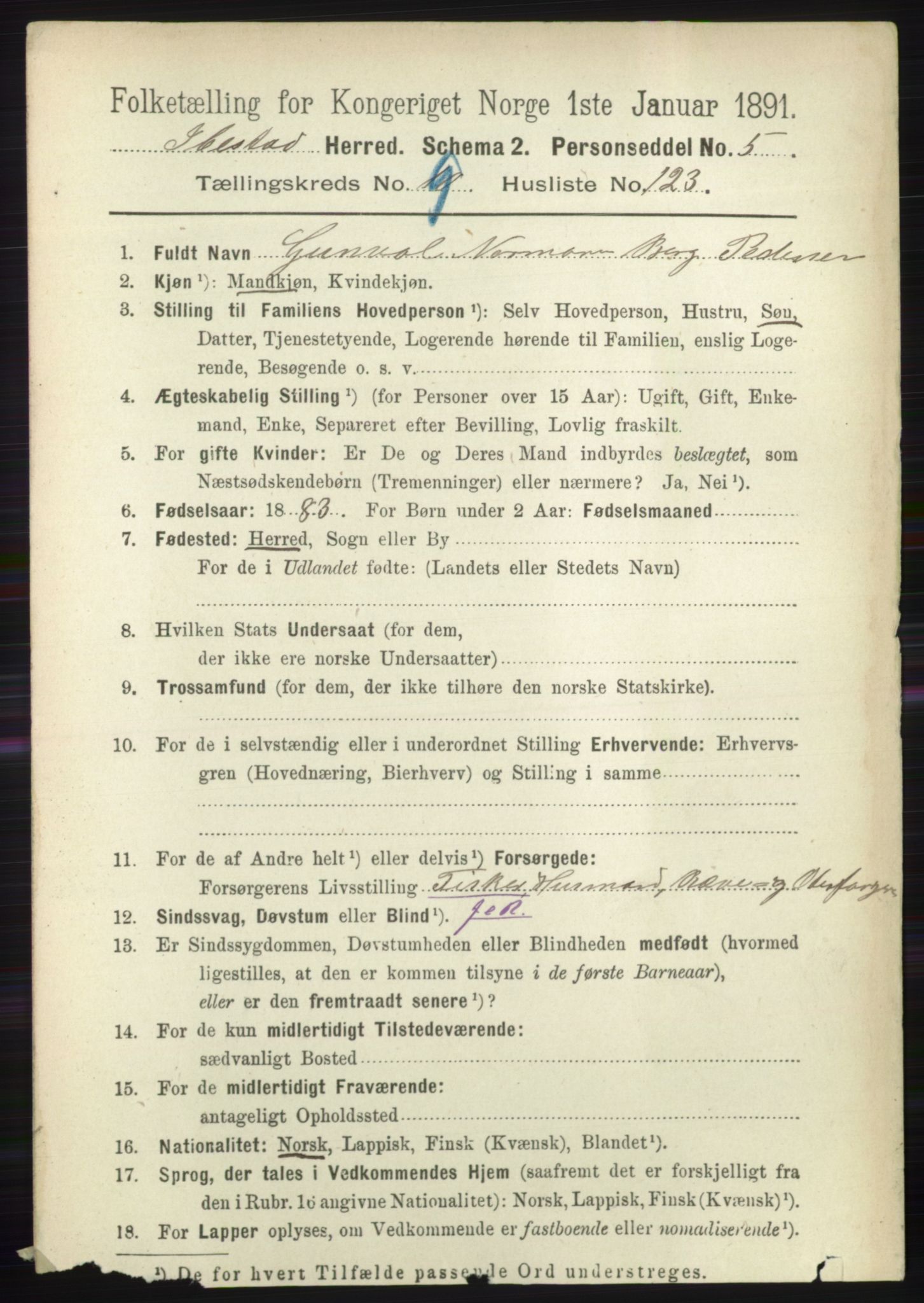 RA, 1891 census for 1917 Ibestad, 1891, p. 6772