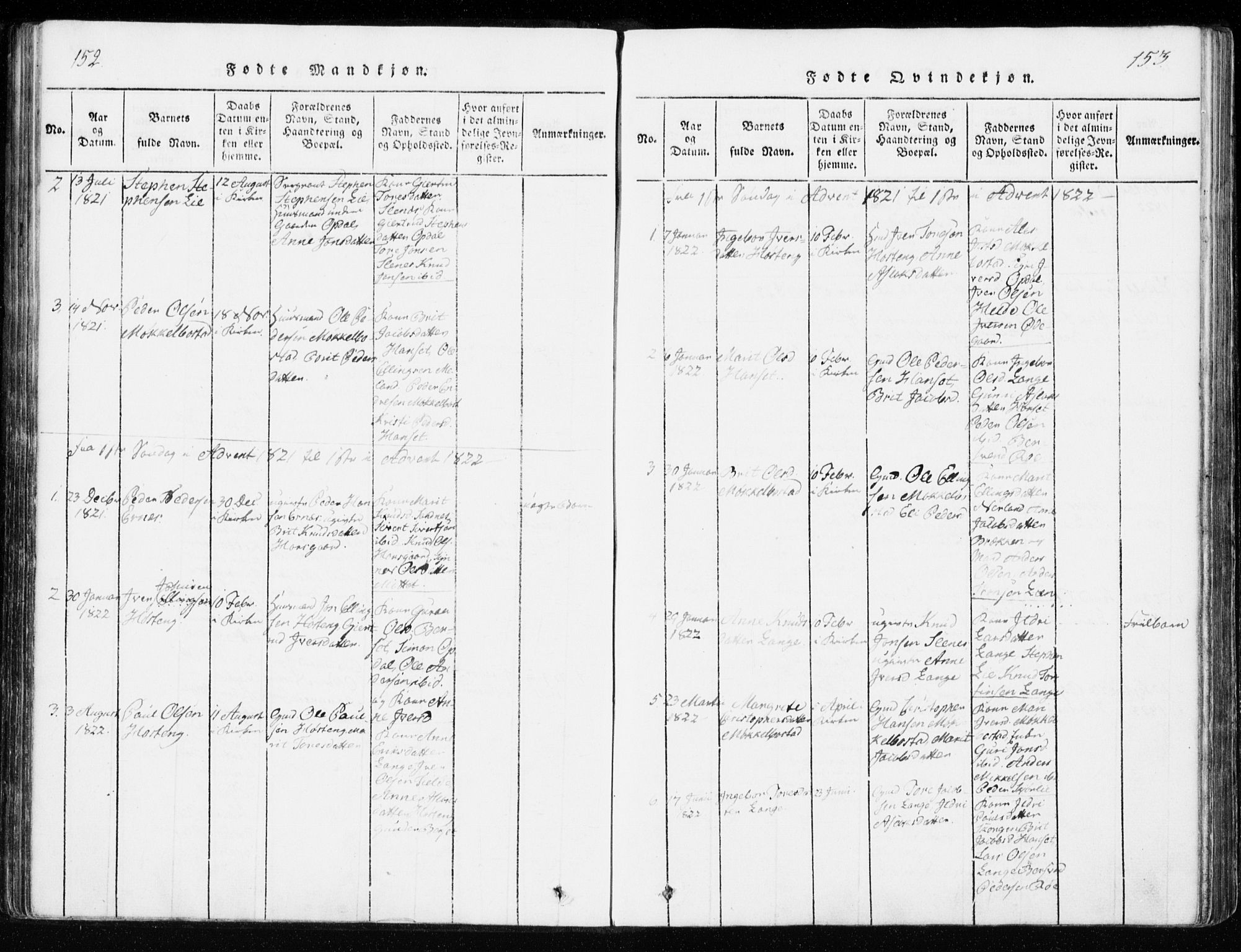Ministerialprotokoller, klokkerbøker og fødselsregistre - Møre og Romsdal, AV/SAT-A-1454/551/L0623: Parish register (official) no. 551A03, 1818-1831, p. 152-153