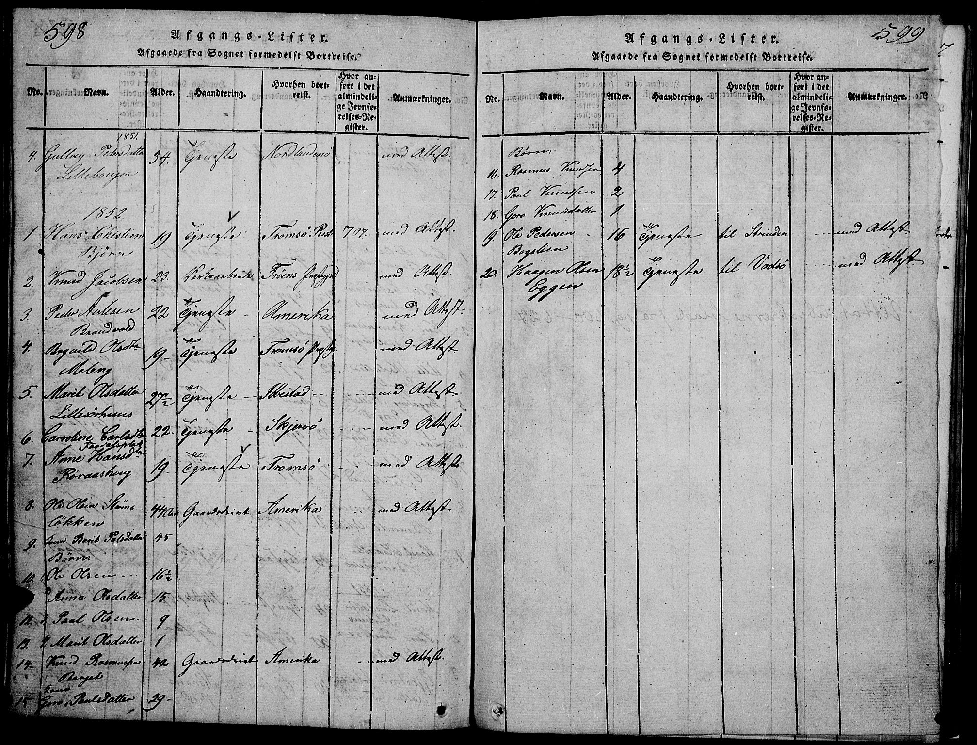 Tynset prestekontor, SAH/PREST-058/H/Ha/Hab/L0002: Parish register (copy) no. 2, 1814-1862, p. 598-599