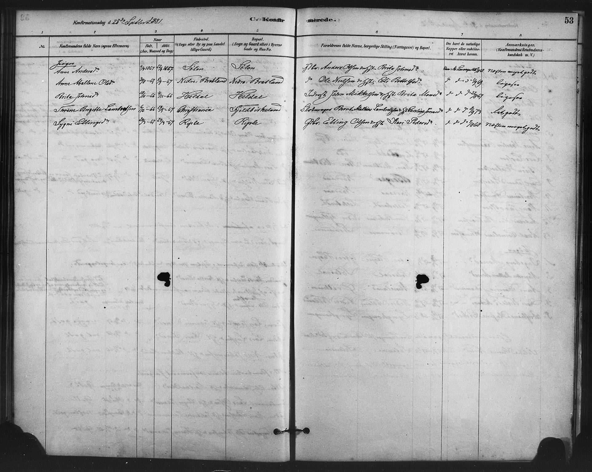 Fana Sokneprestembete, AV/SAB-A-75101/H/Haa/Haai/L0001: Parish register (official) no. I 1, 1878-1888, p. 53