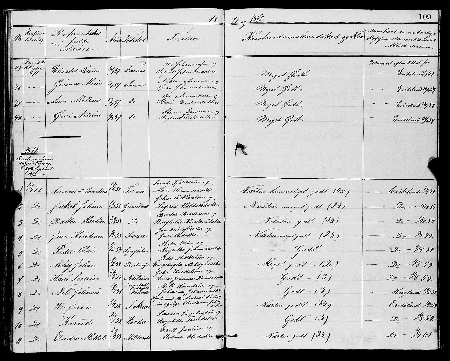 Sveio Sokneprestembete, SAB/A-78501/H/Hab: Parish register (copy) no. A 2, 1866-1877, p. 109