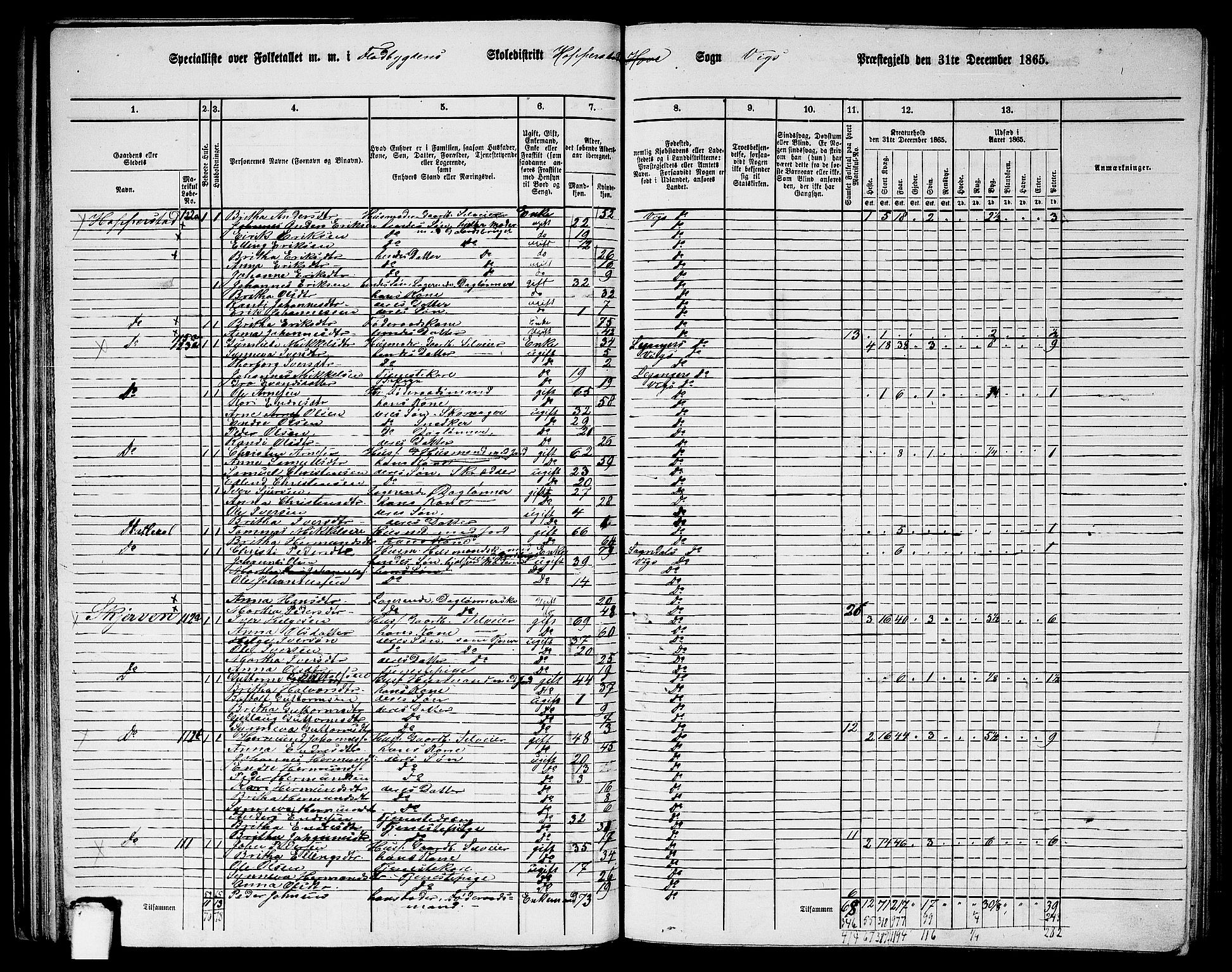 RA, 1865 census for Vik, 1865, p. 54