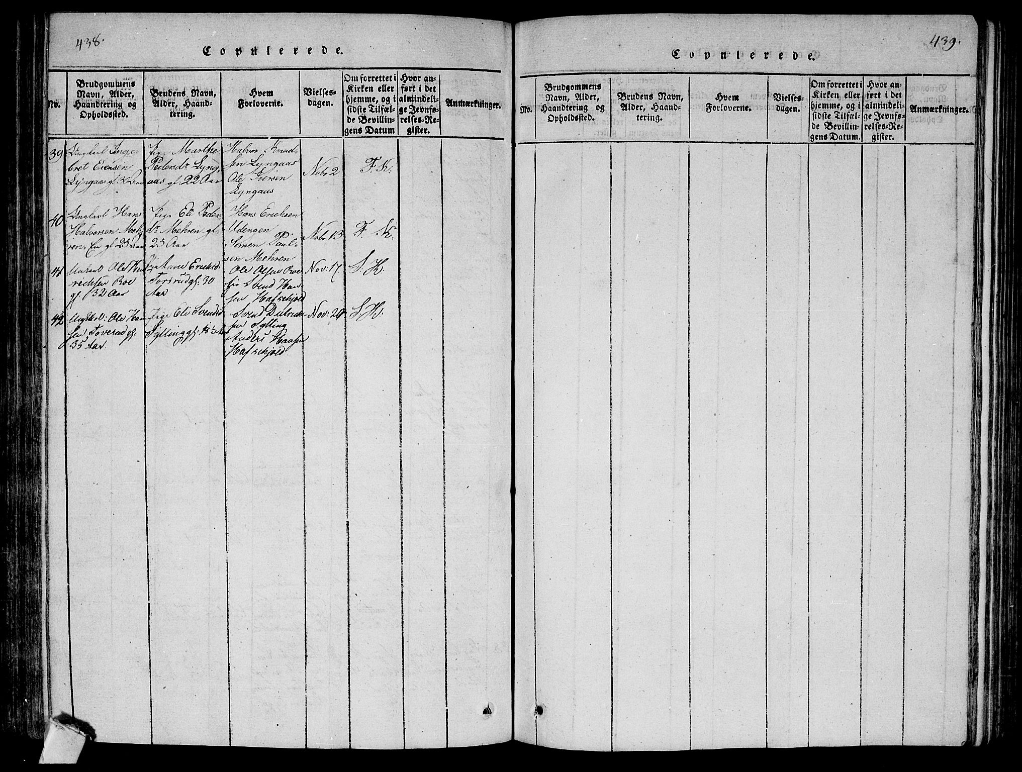 Lier kirkebøker, AV/SAKO-A-230/F/Fa/L0008: Parish register (official) no. I 8, 1813-1825, p. 438-439