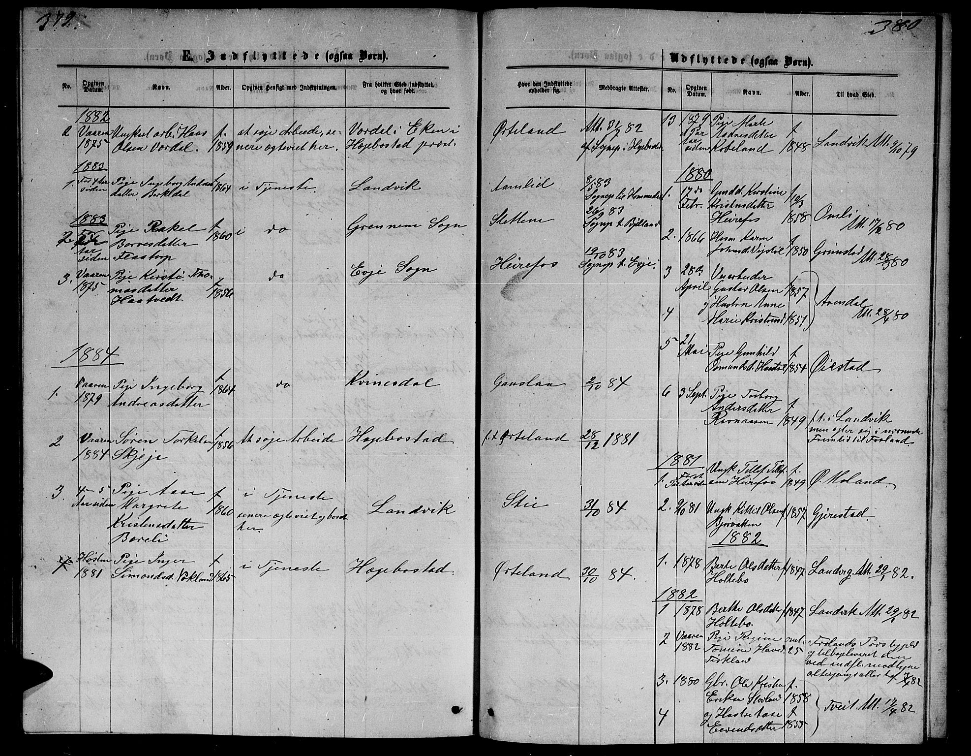 Herefoss sokneprestkontor, SAK/1111-0019/F/Fb/Fba/L0002: Parish register (copy) no. B 2, 1868-1886, p. 379-380