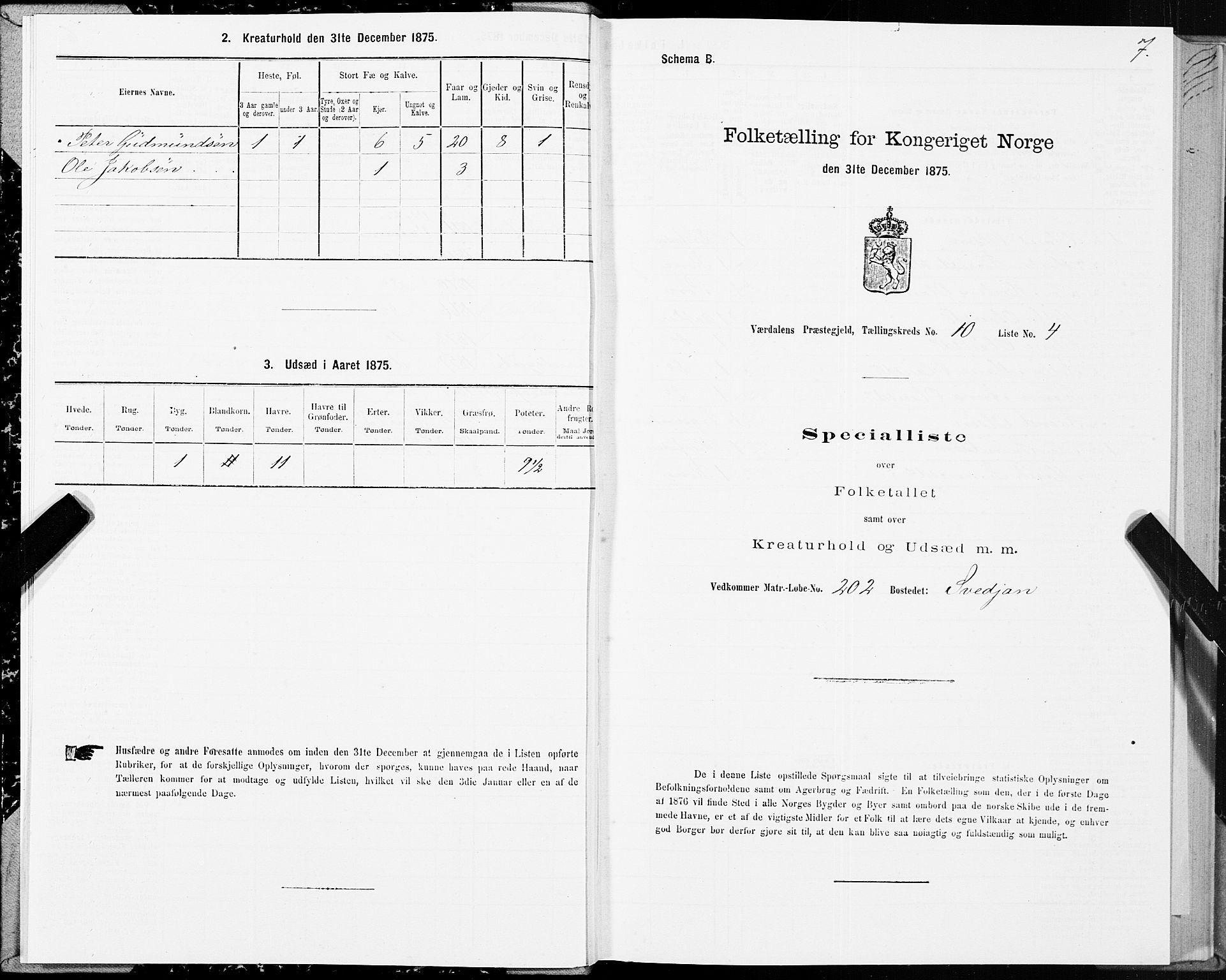 SAT, 1875 census for 1721P Verdal, 1875, p. 6007