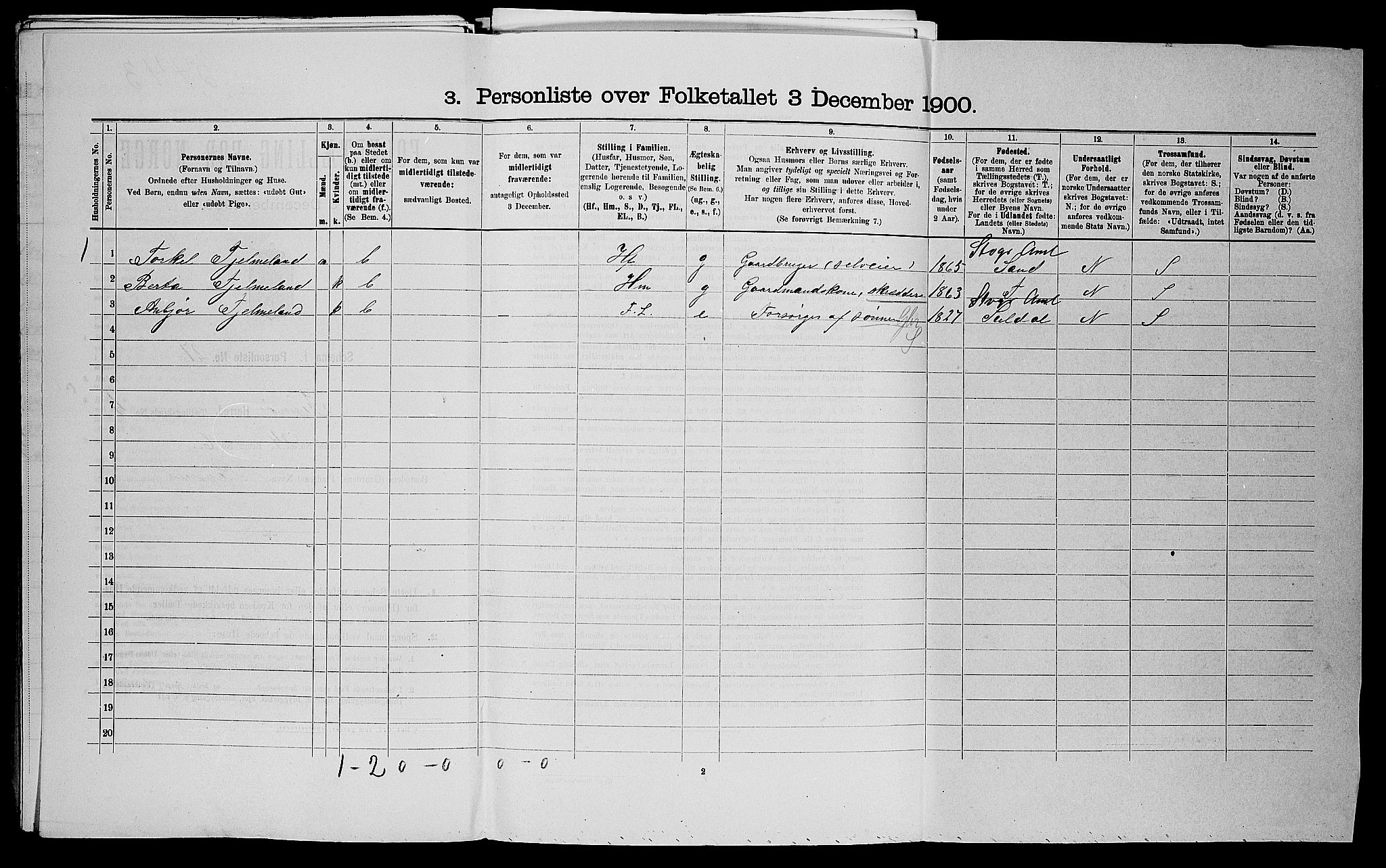 SAST, 1900 census for Finnøy, 1900, p. 334