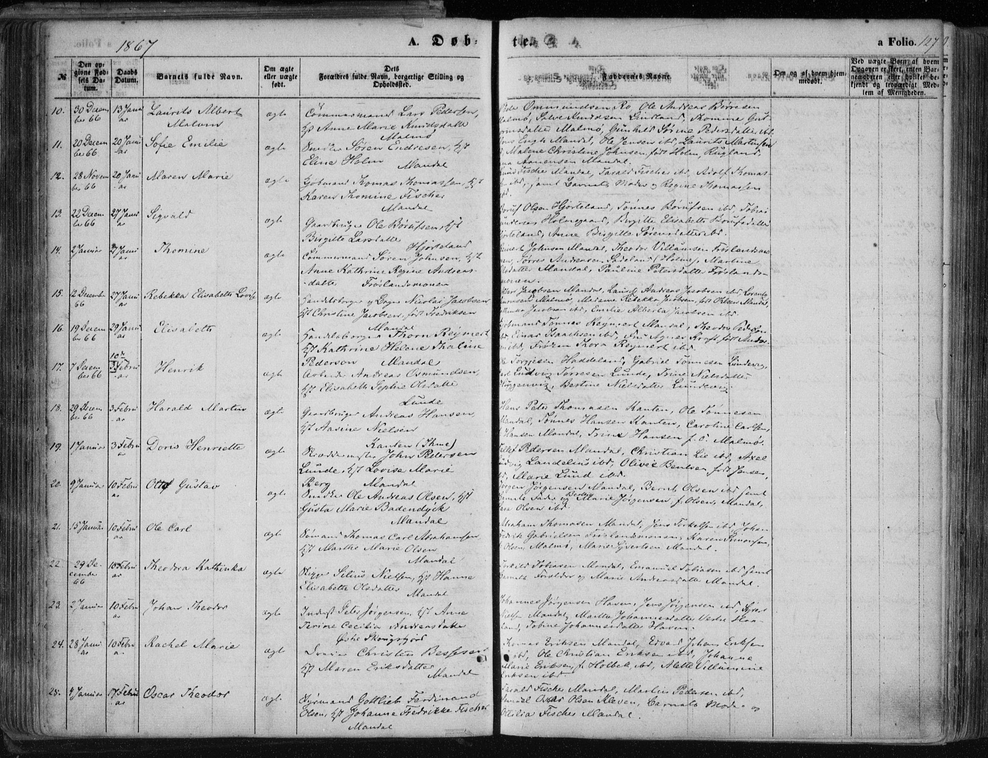 Mandal sokneprestkontor, AV/SAK-1111-0030/F/Fa/Faa/L0014: Parish register (official) no. A 14, 1859-1872, p. 127