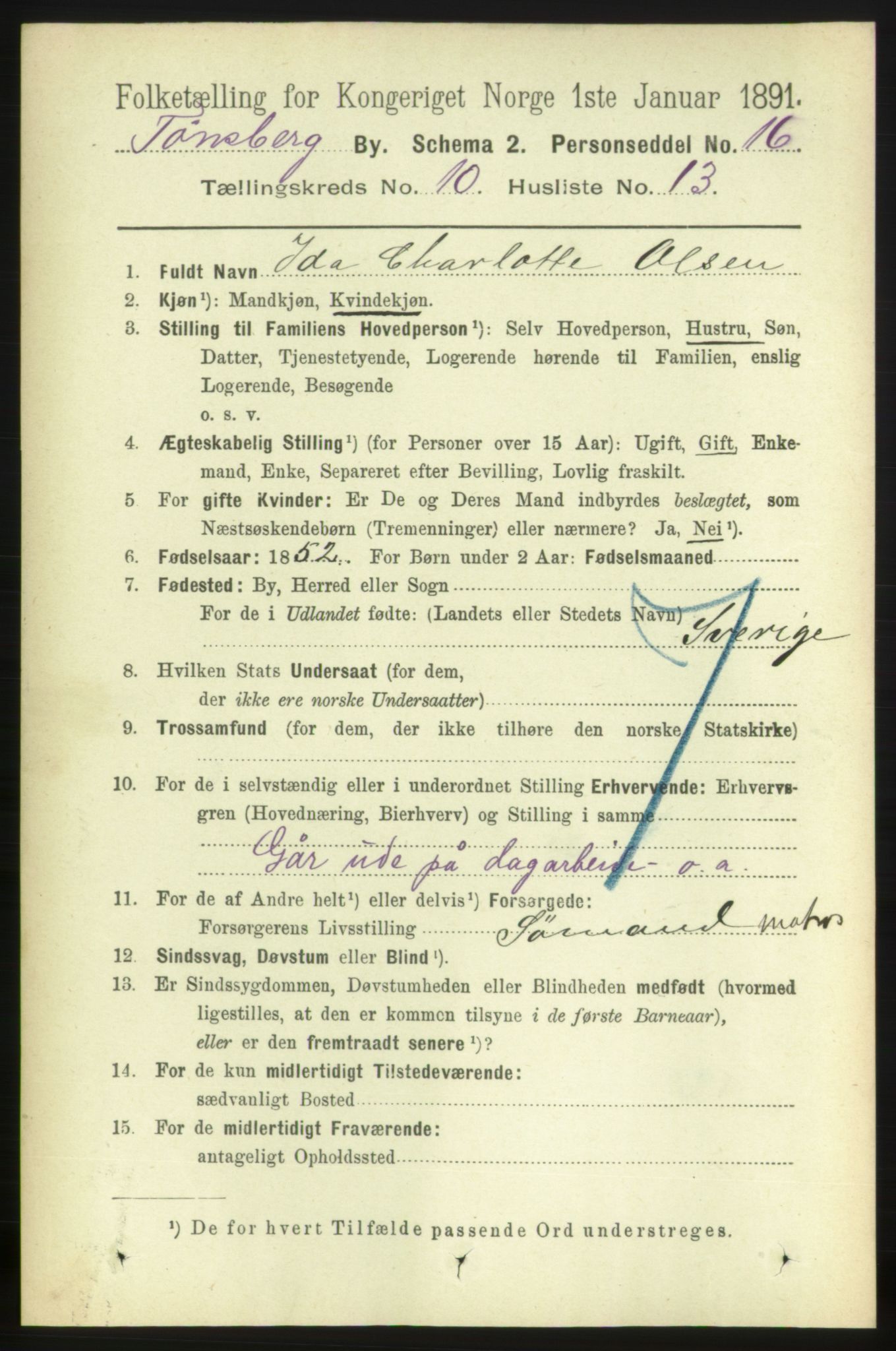 RA, 1891 census for 0705 Tønsberg, 1891, p. 3776