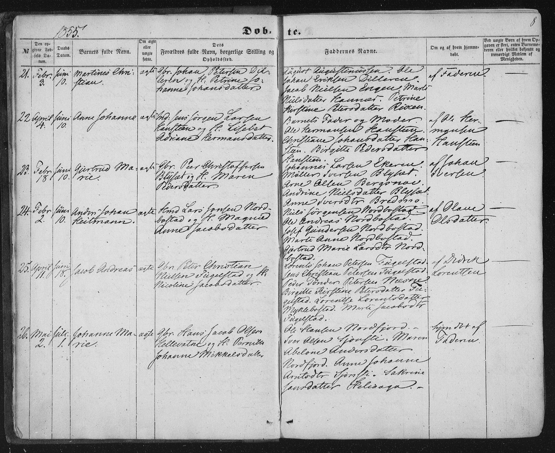 Ministerialprotokoller, klokkerbøker og fødselsregistre - Nordland, AV/SAT-A-1459/838/L0550: Parish register (official) no. 838A08, 1855-1865, p. 8