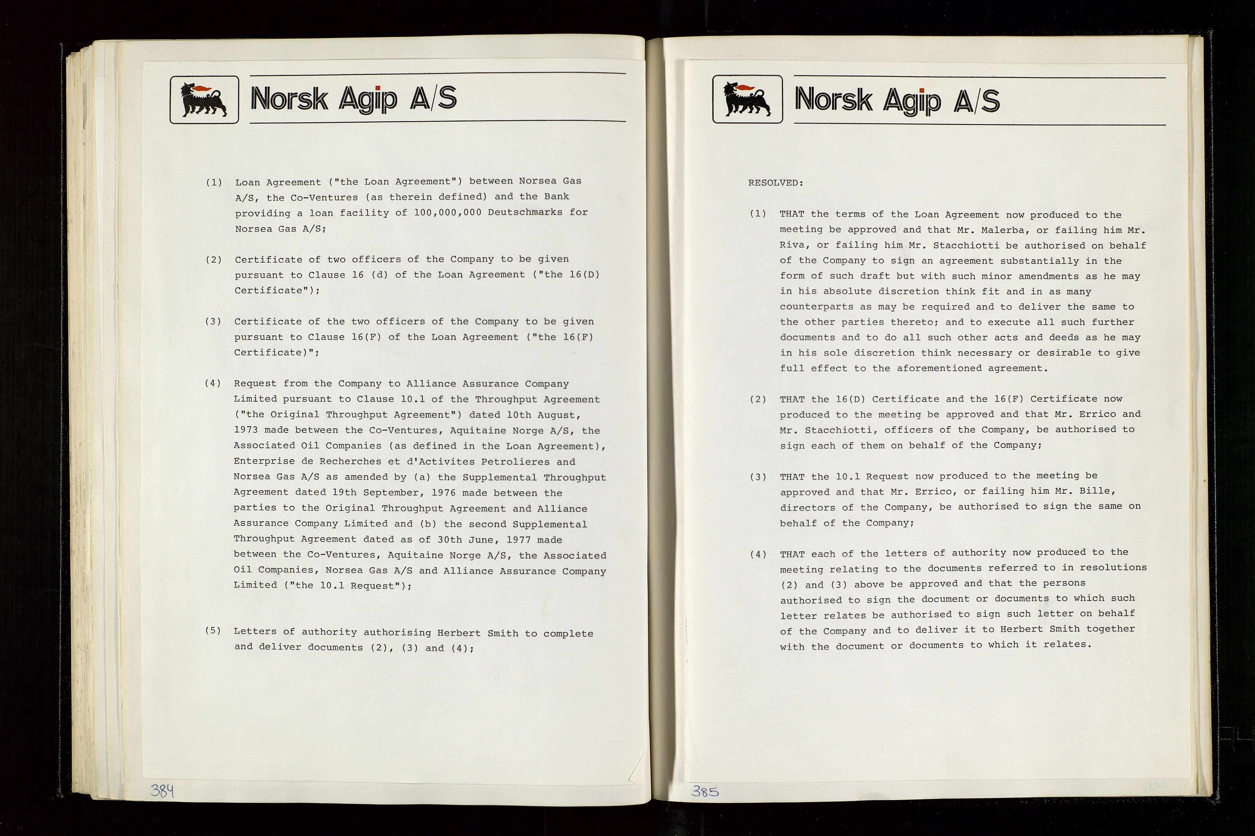 Pa 1583 - Norsk Agip AS, AV/SAST-A-102138/A/Aa/L0003: Board of Directors meeting minutes, 1979-1983, p. 384-385