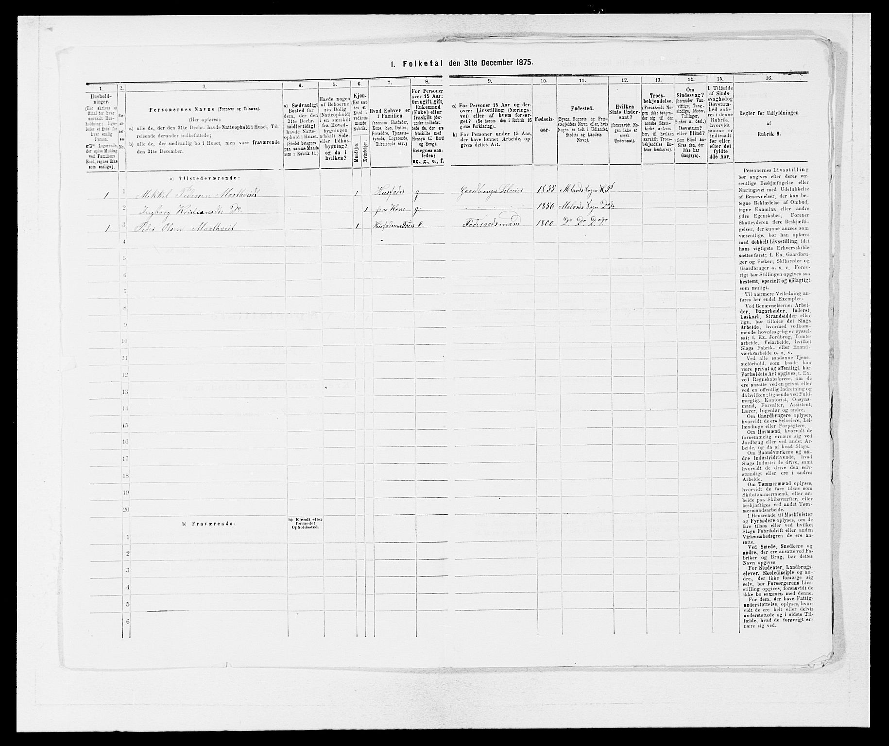 SAB, 1875 census for 1254P Hamre, 1875, p. 308