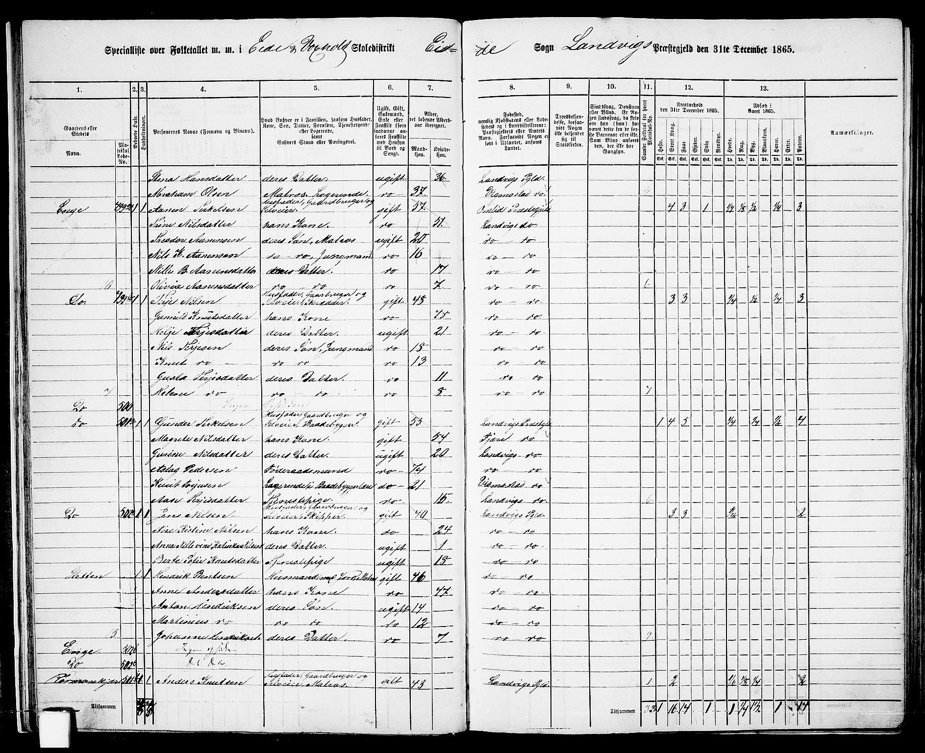 RA, 1865 census for Homedal, 1865, p. 27