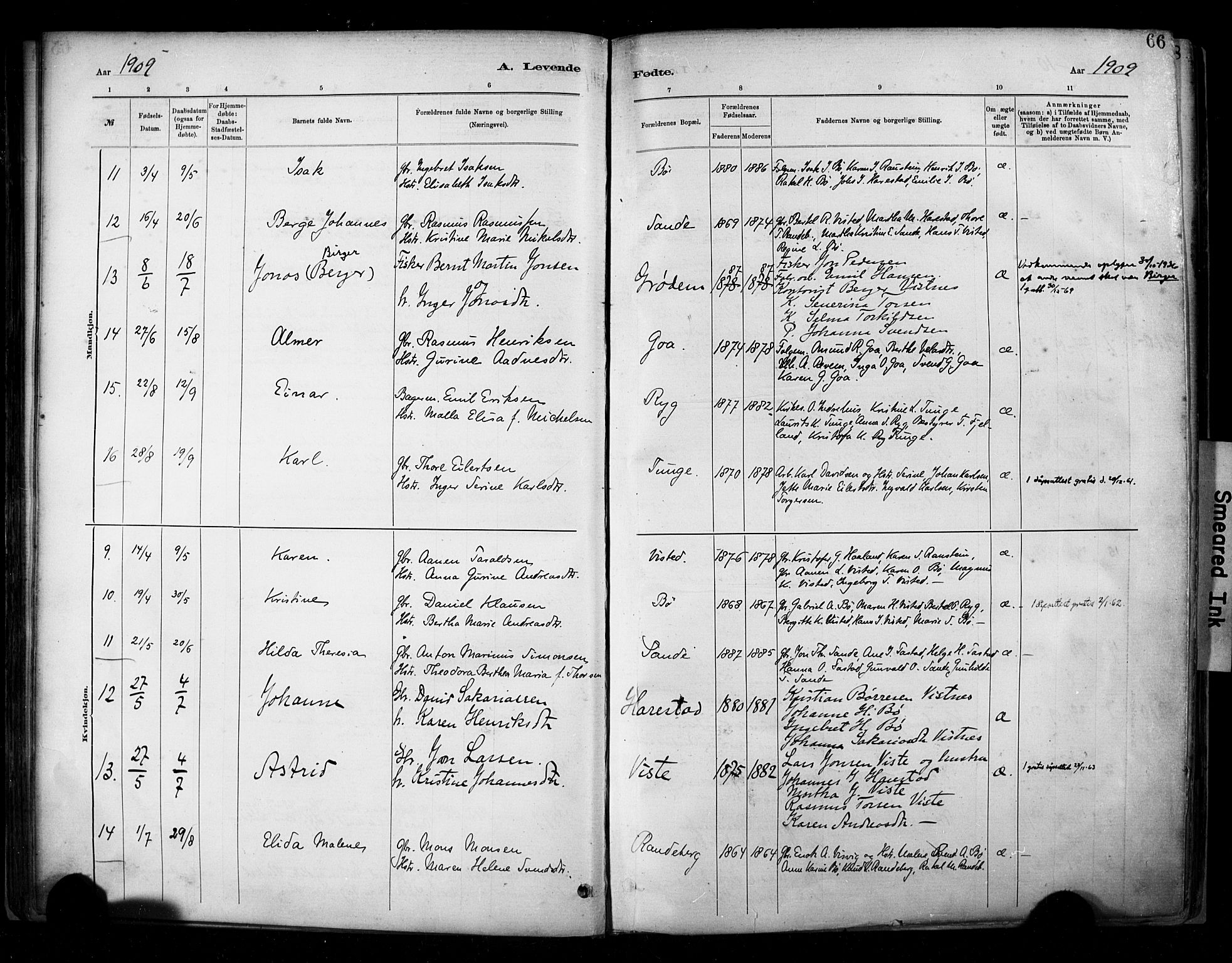Hetland sokneprestkontor, SAST/A-101826/30/30BA/L0009: Parish register (official) no. A 9, 1882-1918, p. 66