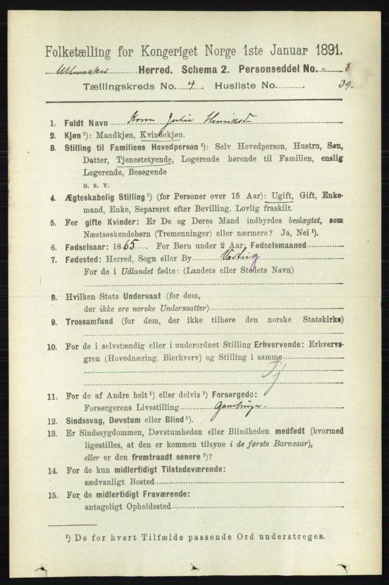 RA, 1891 census for 0235 Ullensaker, 1891, p. 1719