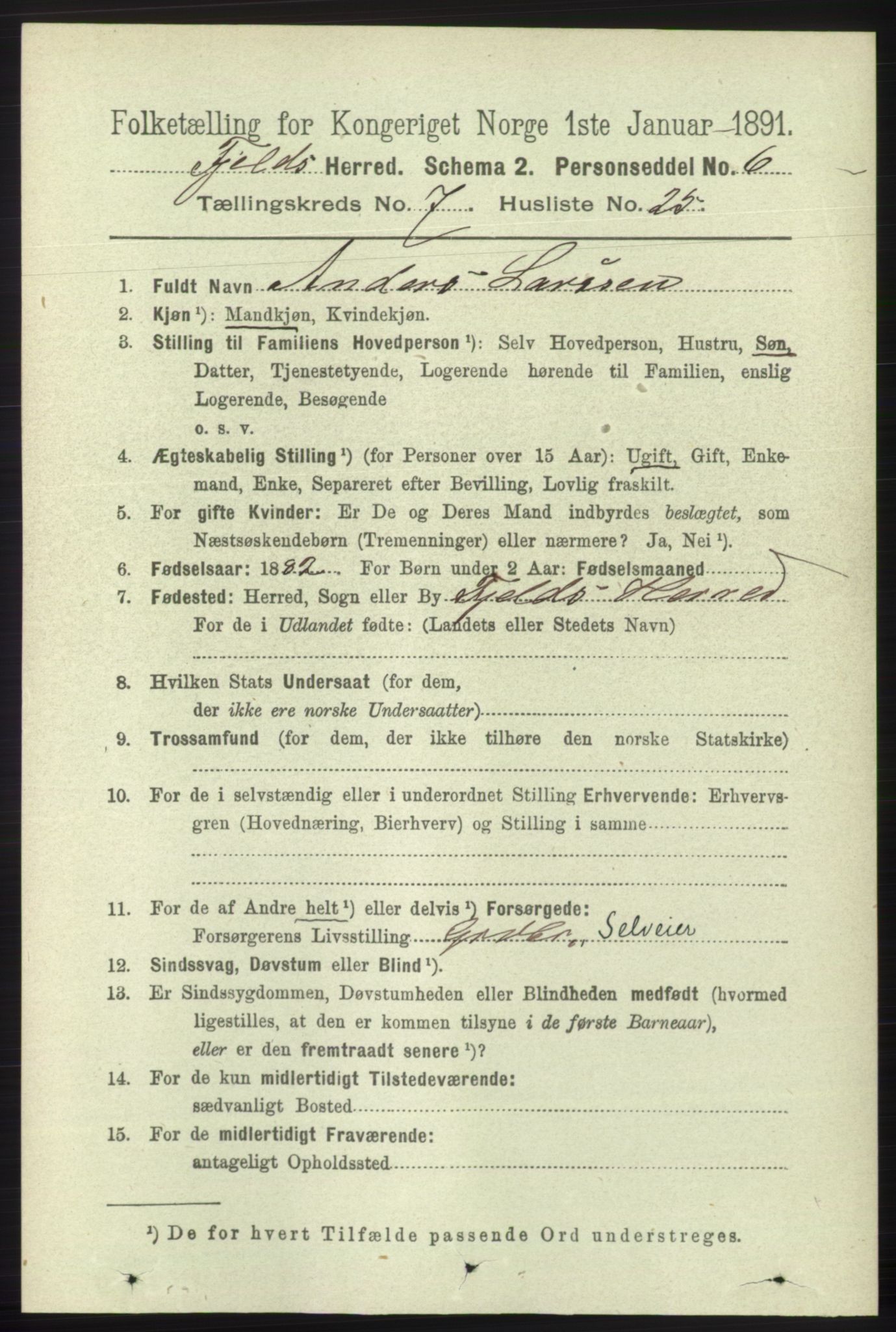 RA, 1891 census for 1246 Fjell, 1891, p. 3570