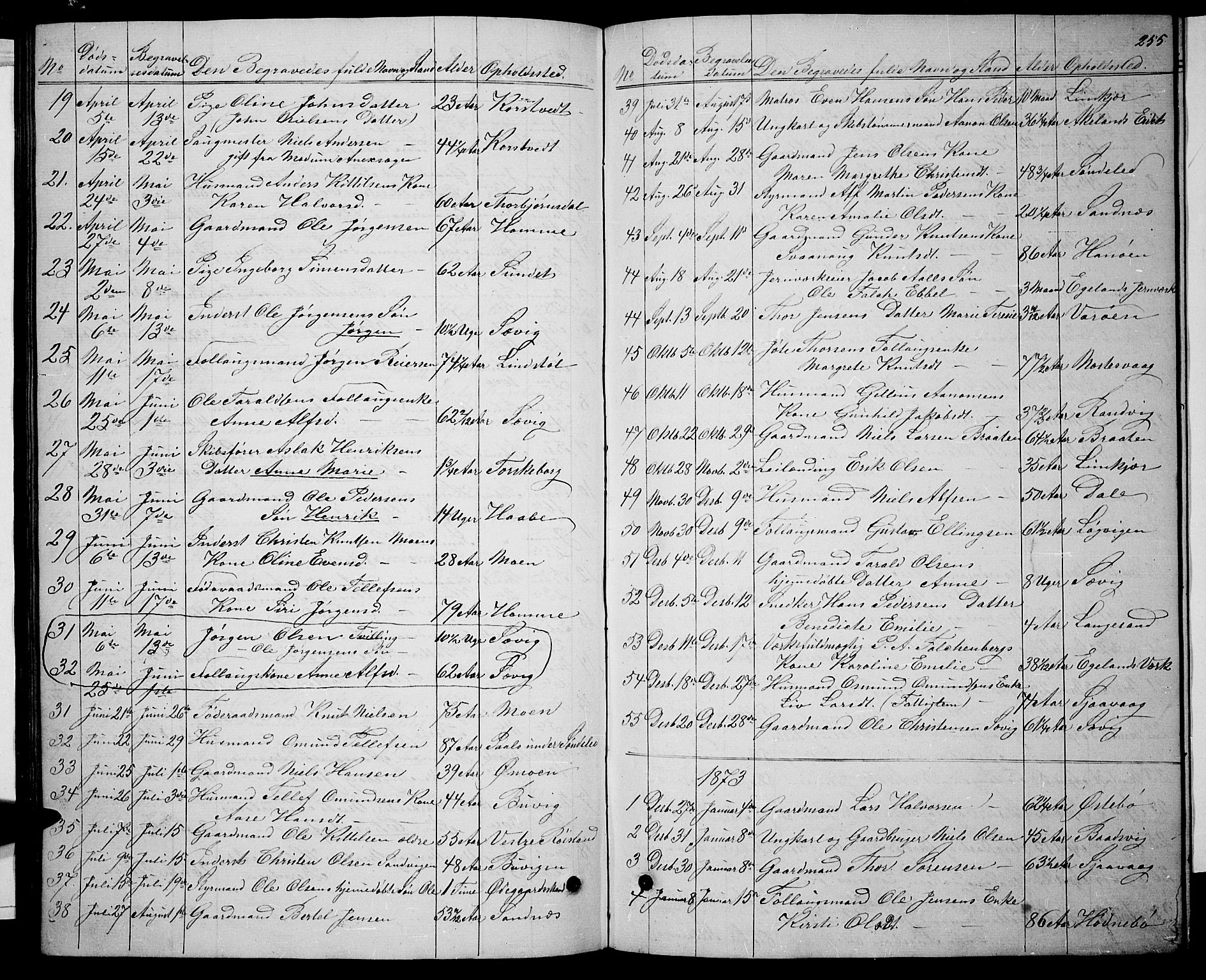 Søndeled sokneprestkontor, AV/SAK-1111-0038/F/Fb/L0004: Parish register (copy) no. B 4, 1857-1884, p. 255