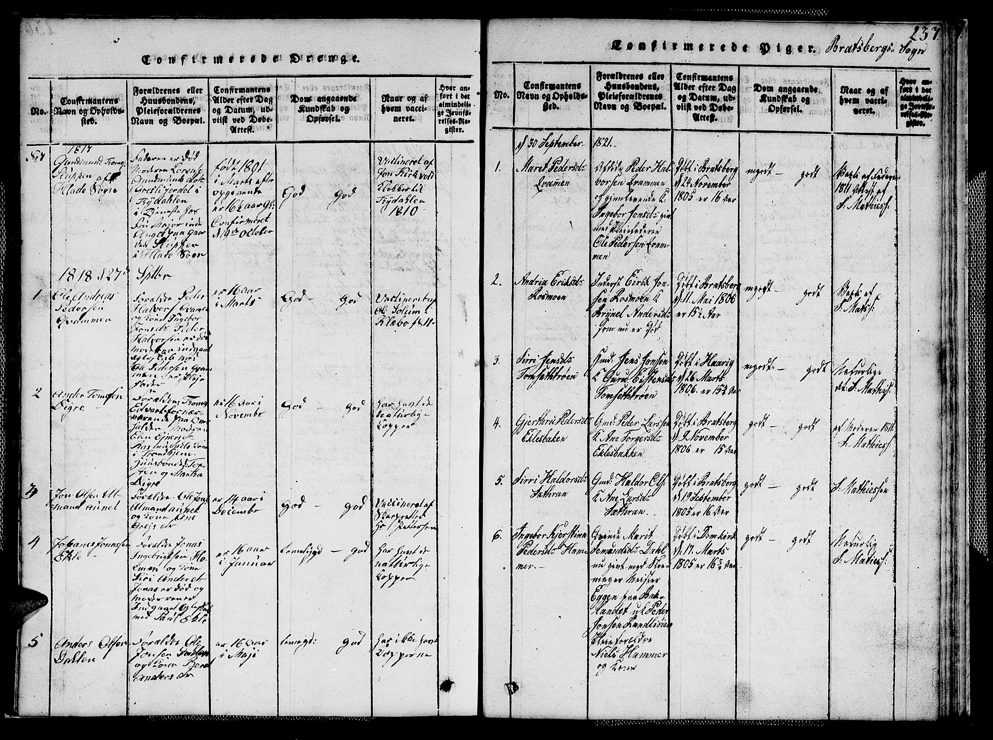 Ministerialprotokoller, klokkerbøker og fødselsregistre - Sør-Trøndelag, SAT/A-1456/608/L0336: Parish register (copy) no. 608C02, 1817-1827, p. 237