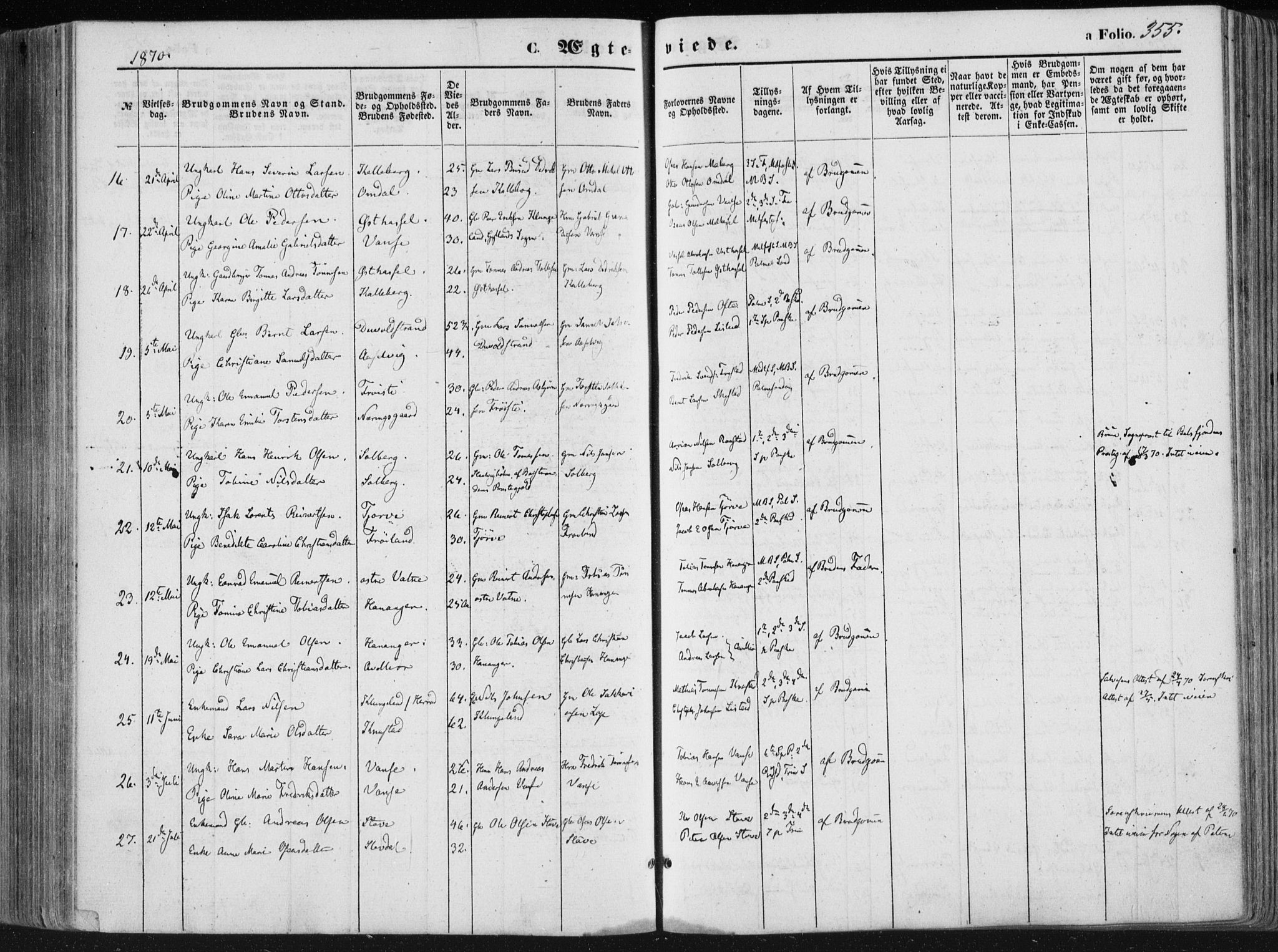 Lista sokneprestkontor, AV/SAK-1111-0027/F/Fa/L0011: Parish register (official) no. A 11, 1861-1878, p. 355