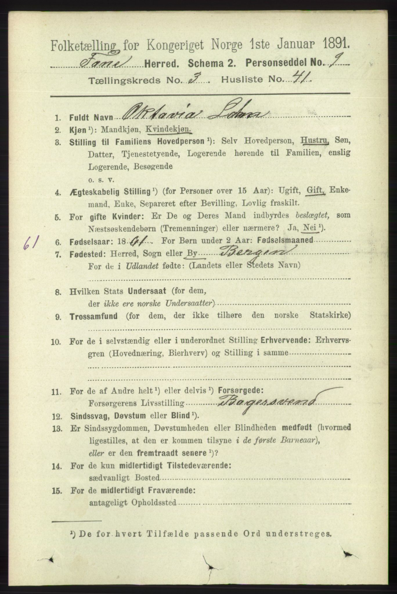 RA, 1891 census for 1249 Fana, 1891, p. 1252