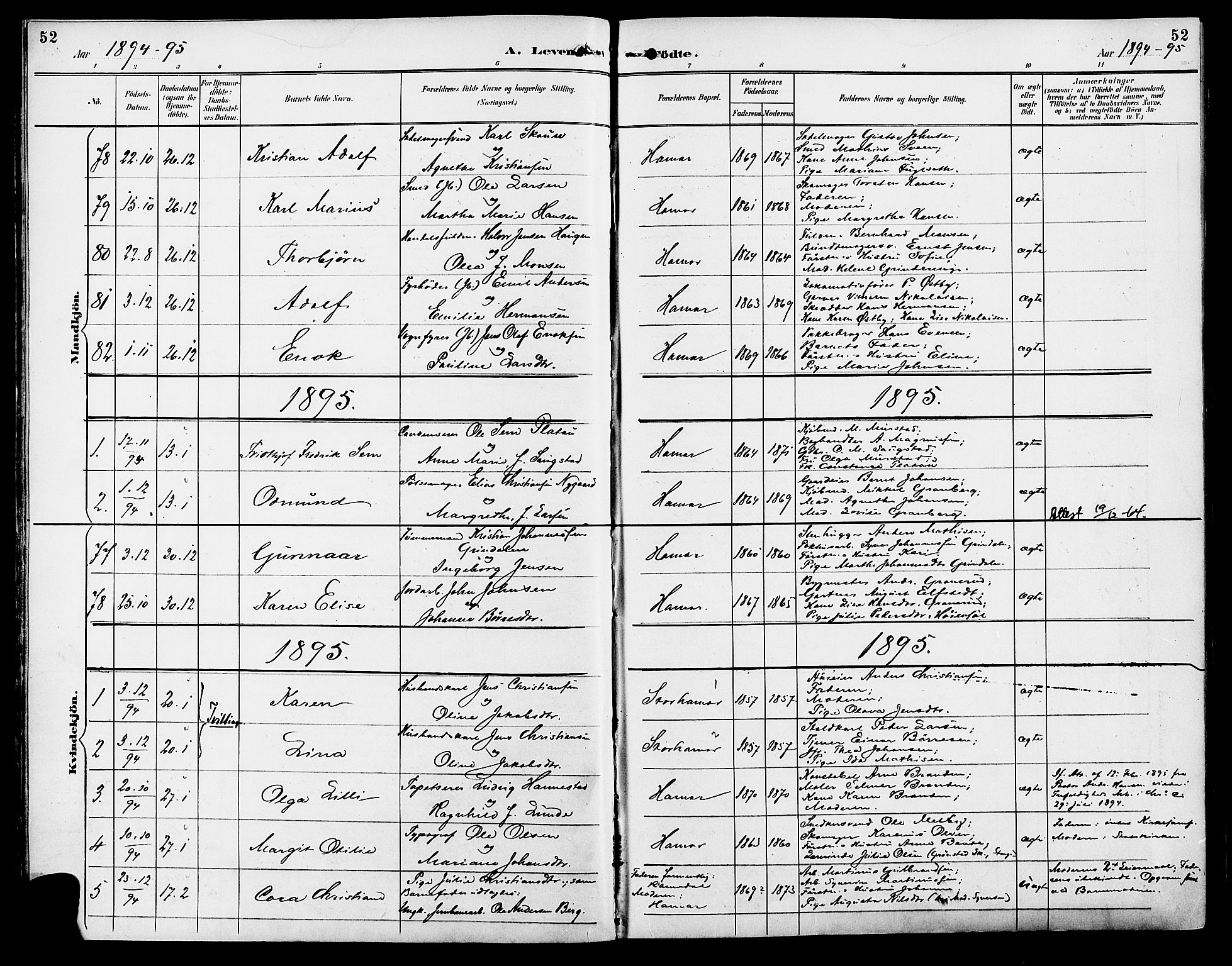 Vang prestekontor, Hedmark, SAH/PREST-008/H/Ha/Haa/L0017: Parish register (official) no. 17, 1890-1899, p. 52