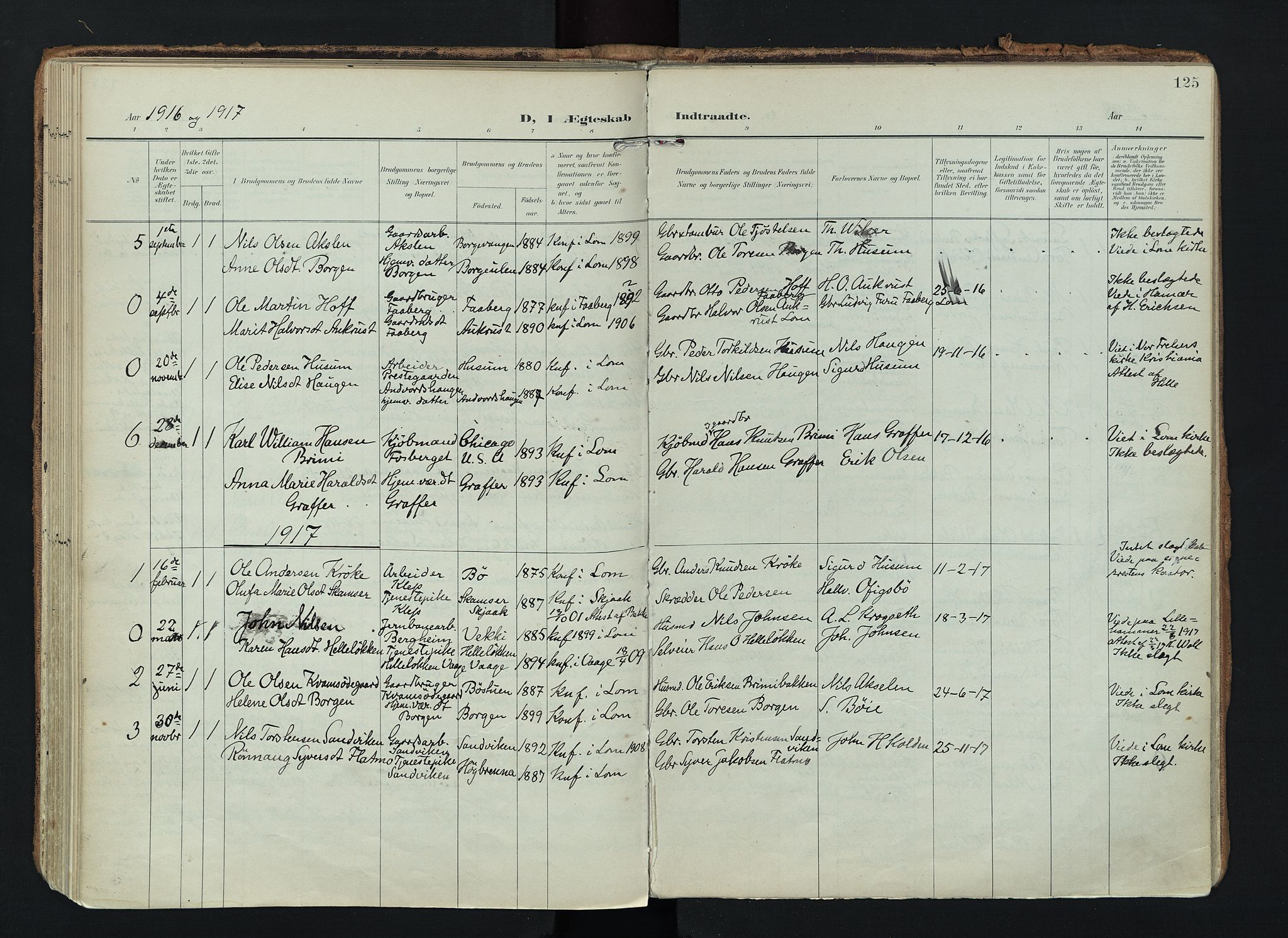 Lom prestekontor, SAH/PREST-070/K/L0010: Parish register (official) no. 10, 1899-1926, p. 125