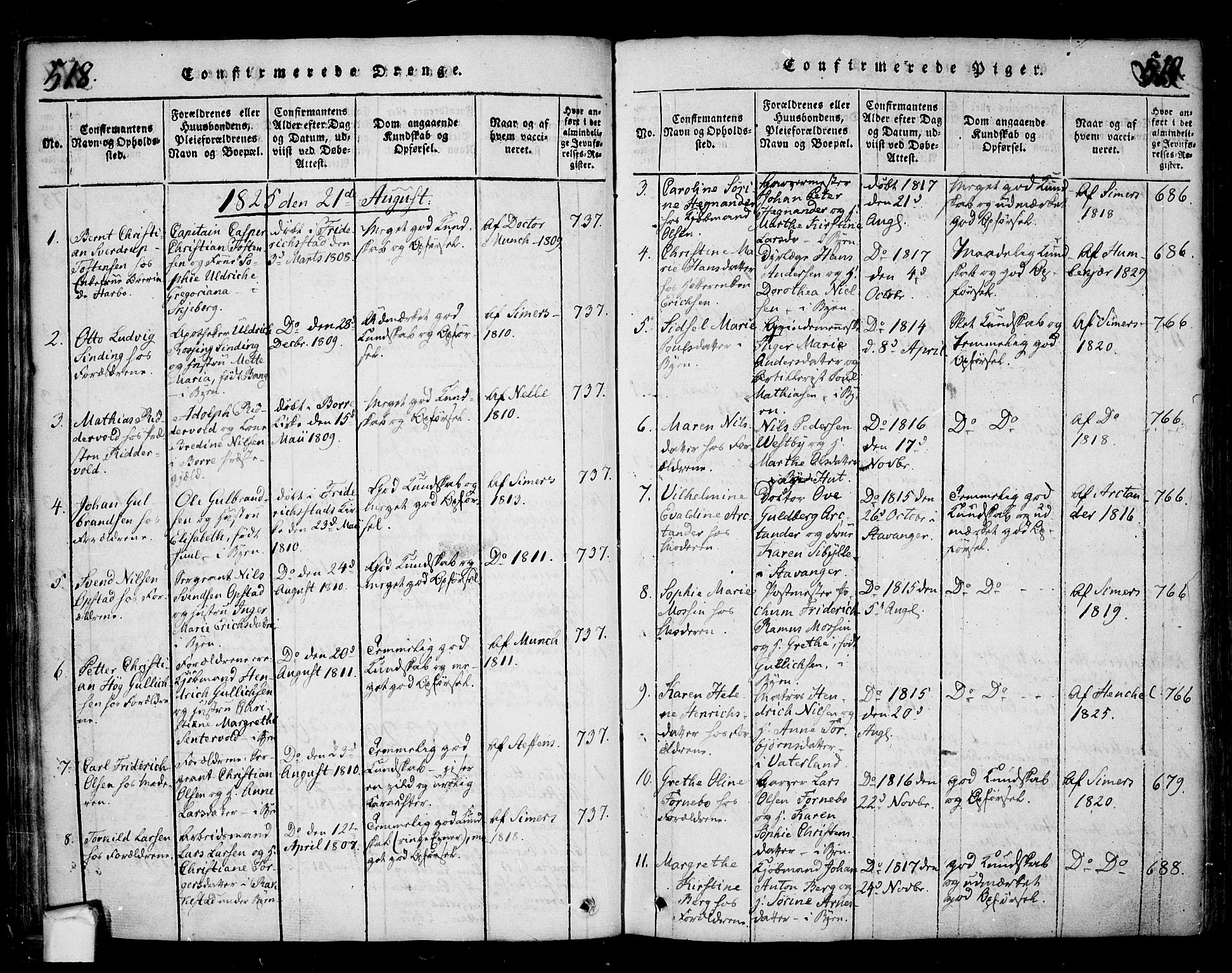 Fredrikstad prestekontor Kirkebøker, SAO/A-11082/F/Fa/L0004: Parish register (official) no. 4, 1816-1834, p. 518-519