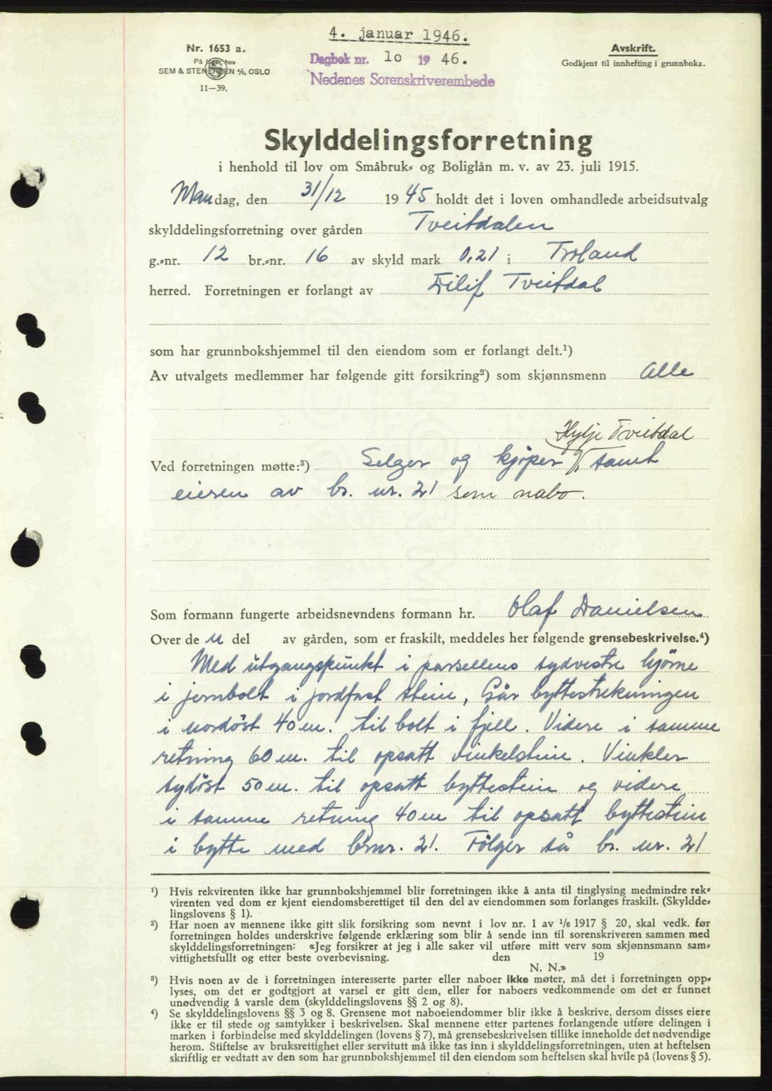 Nedenes sorenskriveri, SAK/1221-0006/G/Gb/Gba/L0054: Mortgage book no. A6c, 1946-1946, Diary no: : 10/1946