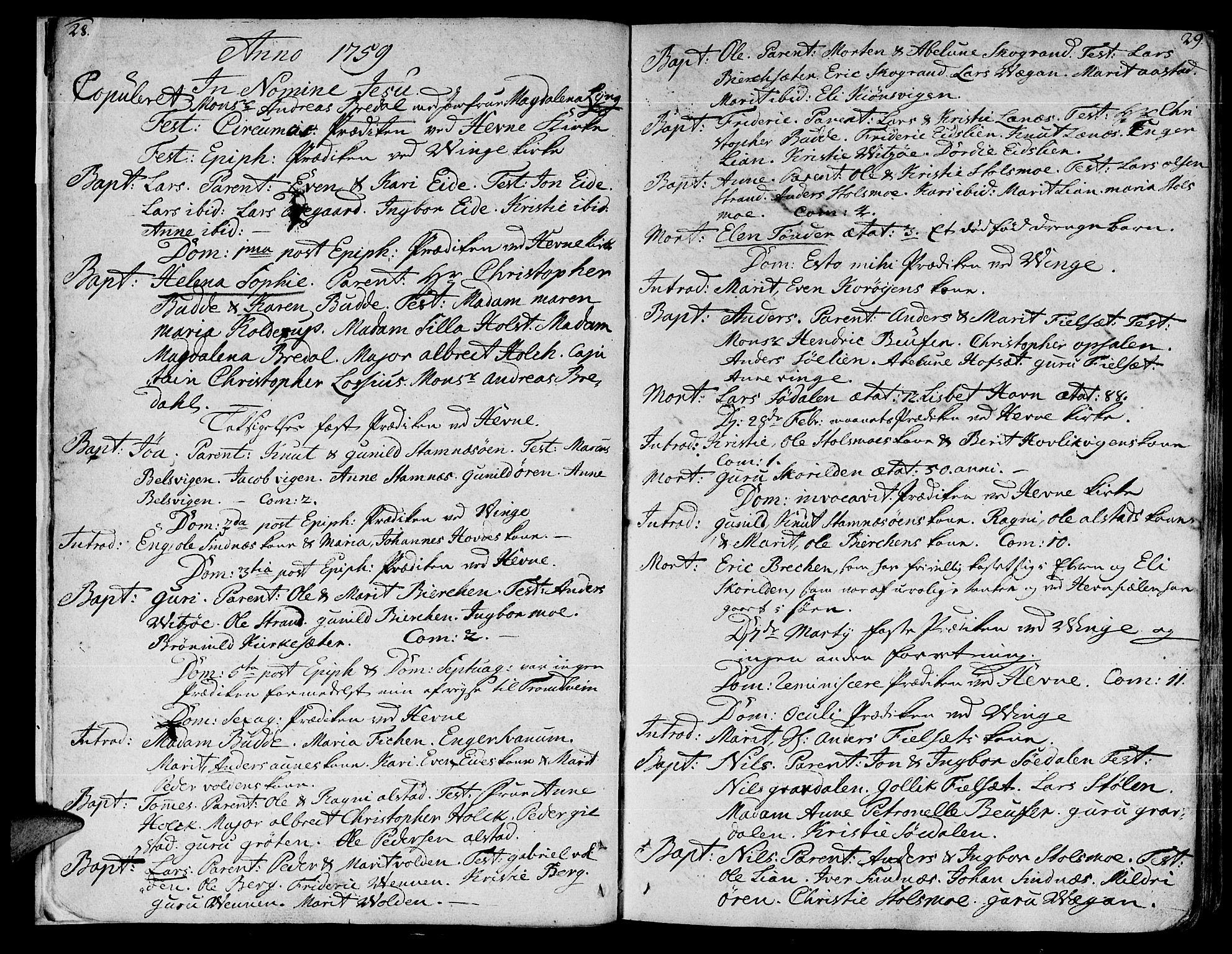 Ministerialprotokoller, klokkerbøker og fødselsregistre - Sør-Trøndelag, SAT/A-1456/630/L0489: Parish register (official) no. 630A02, 1757-1794, p. 28-29