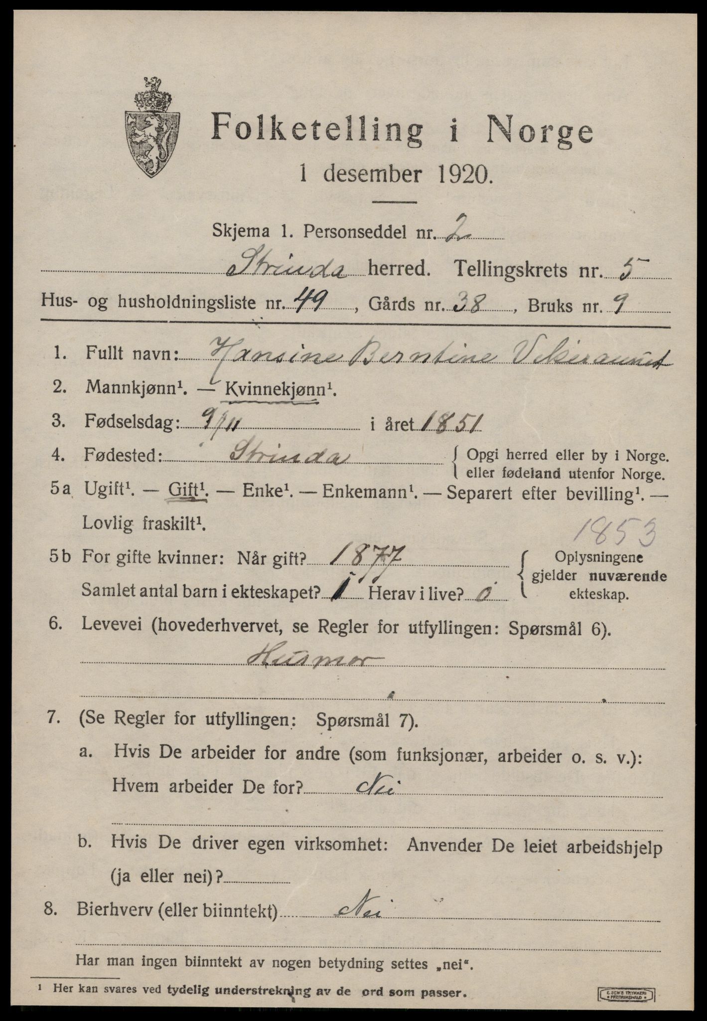 SAT, 1920 census for Strinda, 1920, p. 14438