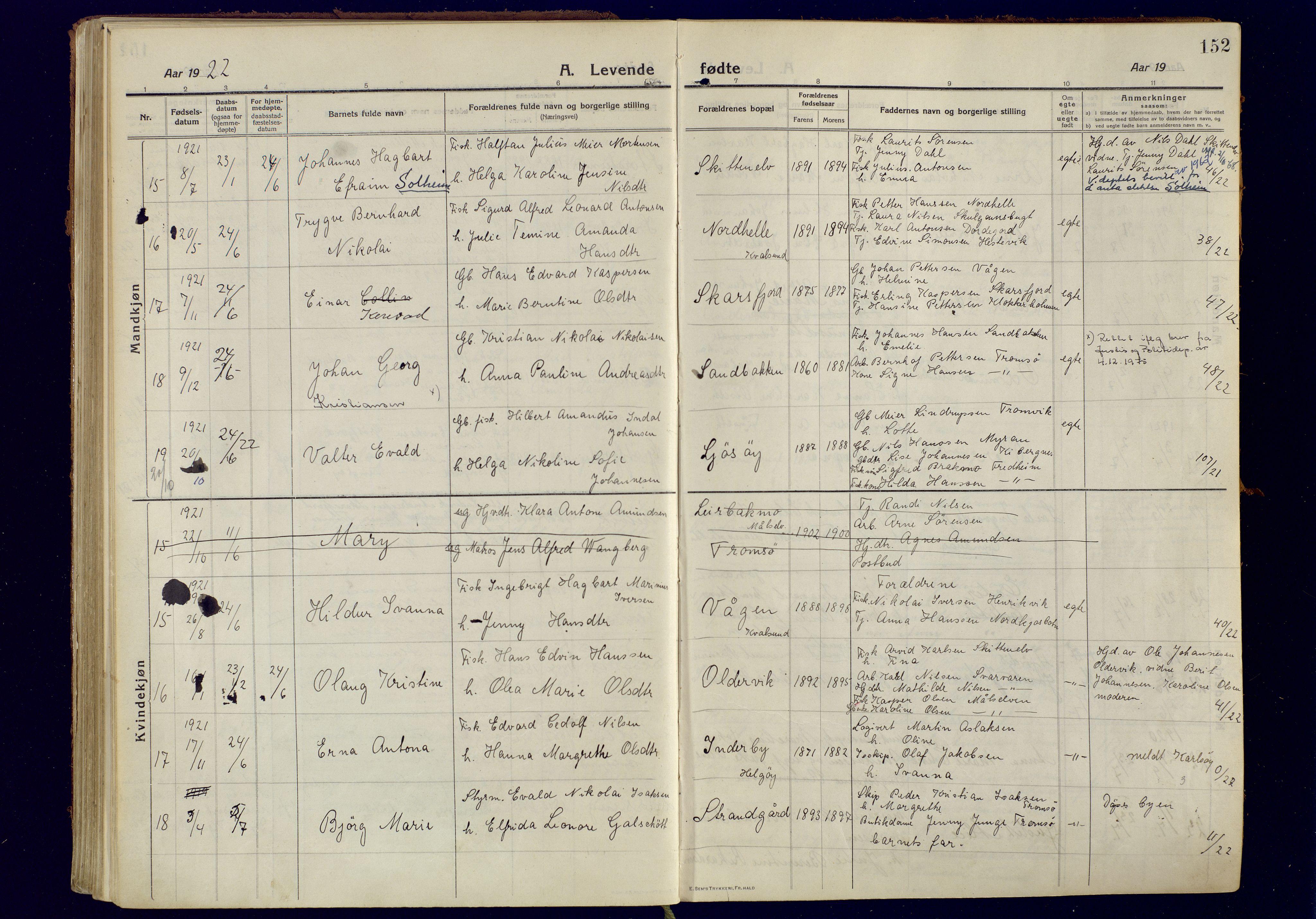 Tromsøysund sokneprestkontor, AV/SATØ-S-1304/G/Ga/L0008kirke: Parish register (official) no. 8, 1914-1922, p. 152