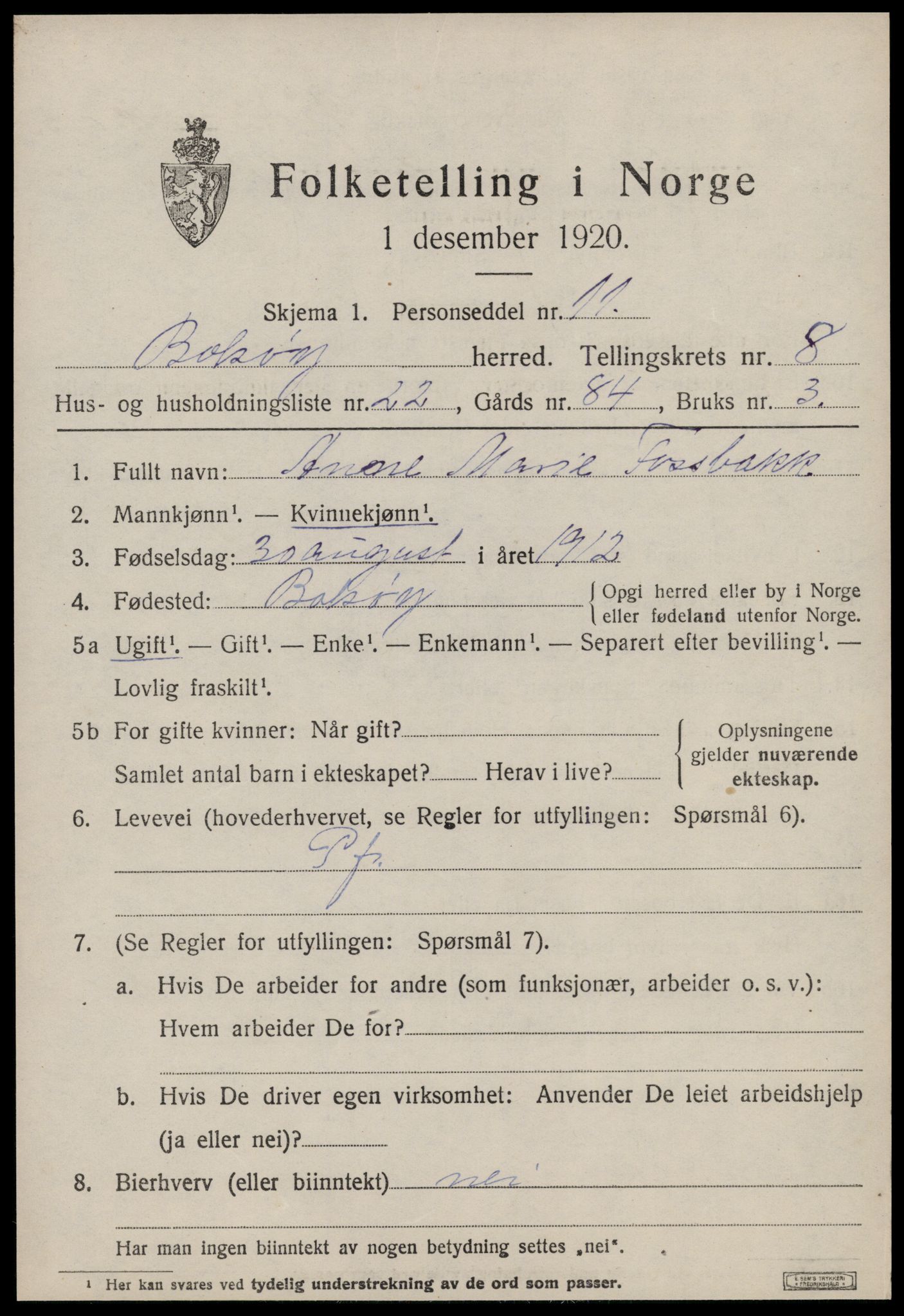 SAT, 1920 census for Bolsøy, 1920, p. 9863