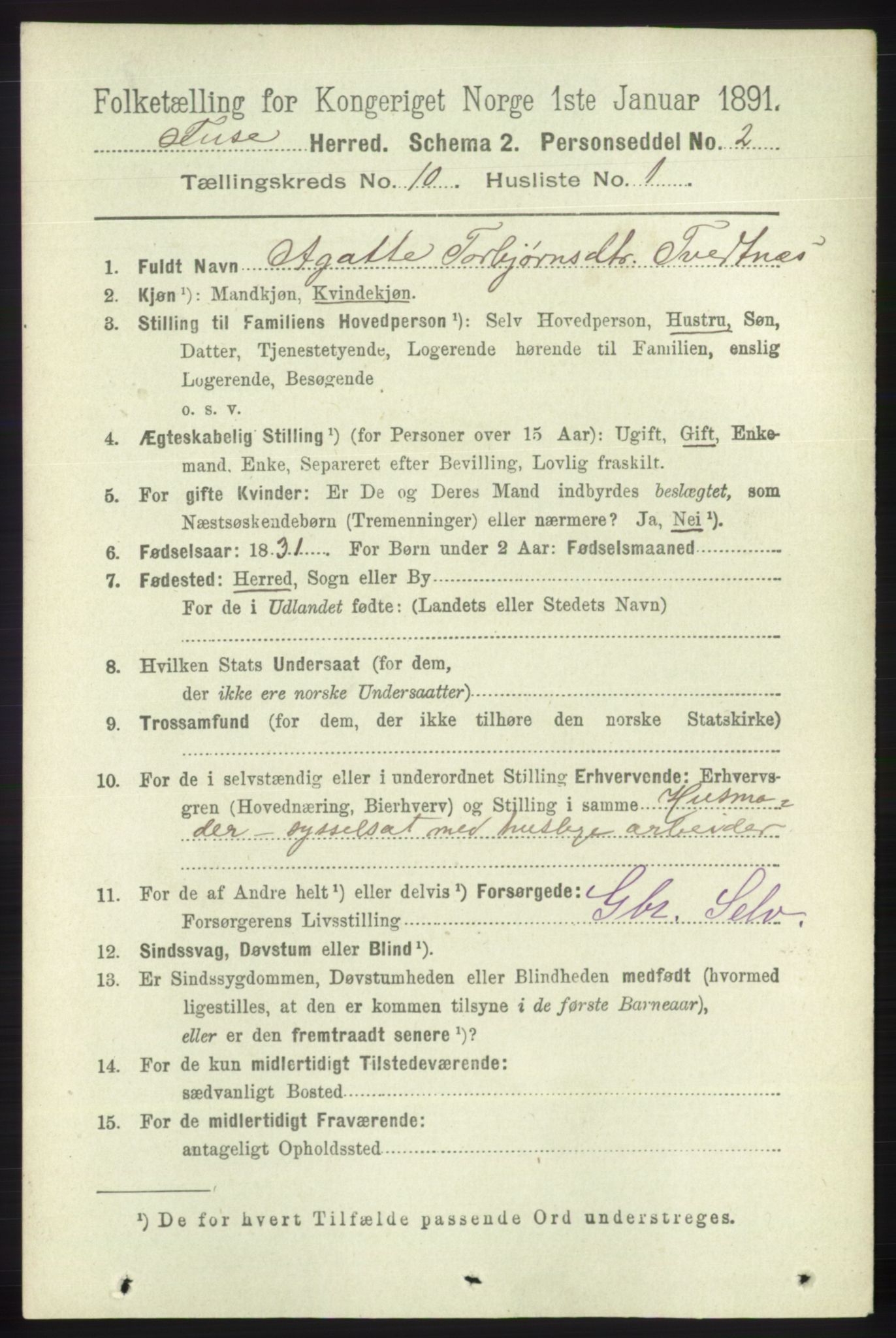 RA, 1891 census for 1241 Fusa, 1891, p. 1917