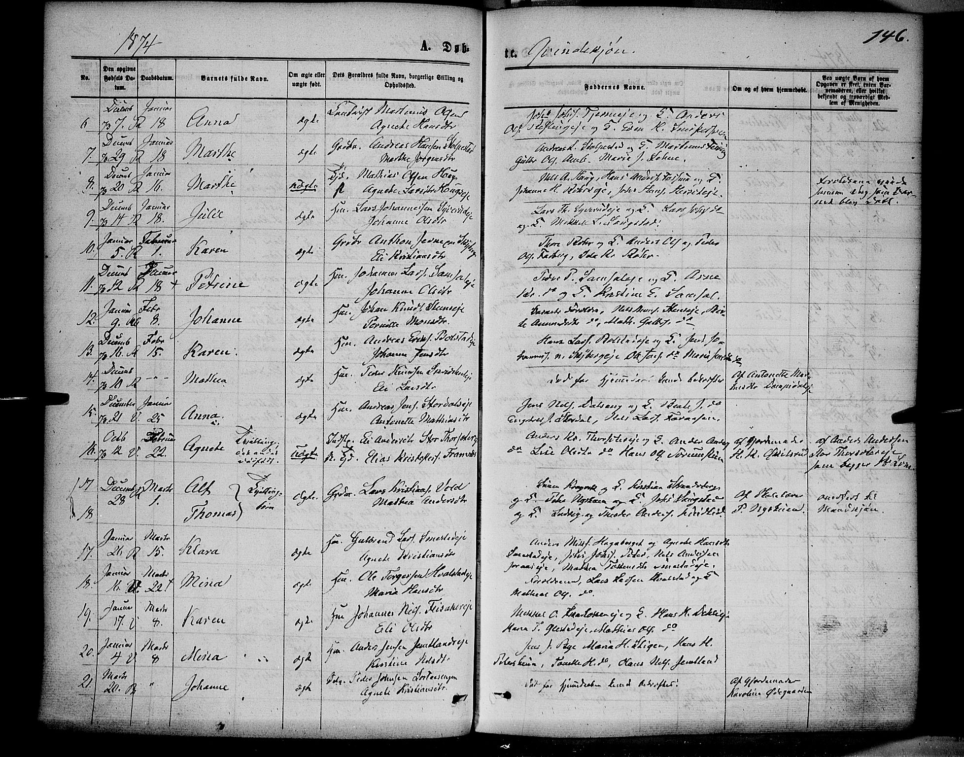 Ringsaker prestekontor, SAH/PREST-014/K/Ka/L0011: Parish register (official) no. 11, 1870-1878, p. 146