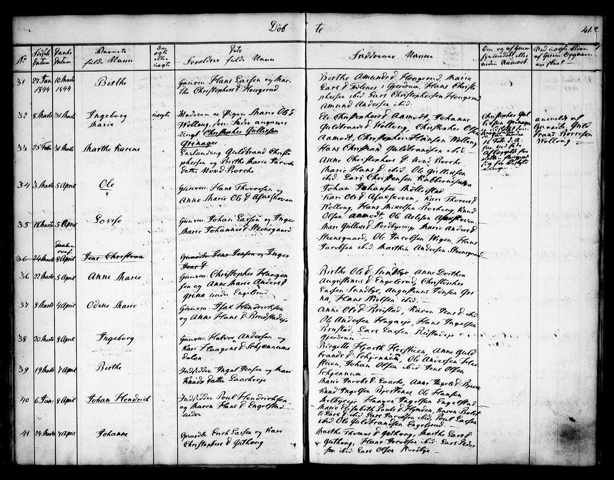 Nannestad prestekontor Kirkebøker, SAO/A-10414a/F/Fa/L0010: Parish register (official) no. I 10, 1840-1850, p. 41