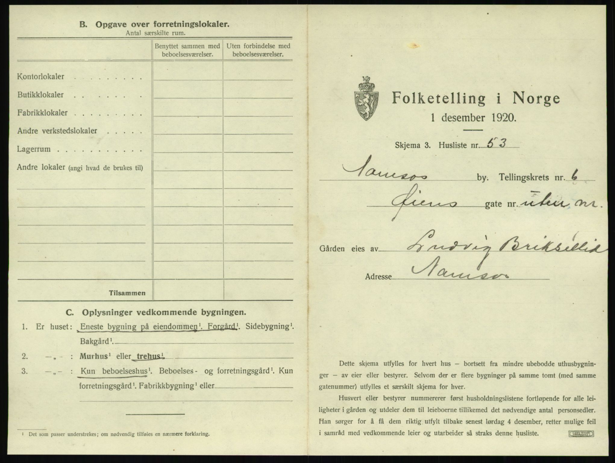 SAT, 1920 census for Namsos, 1920, p. 709