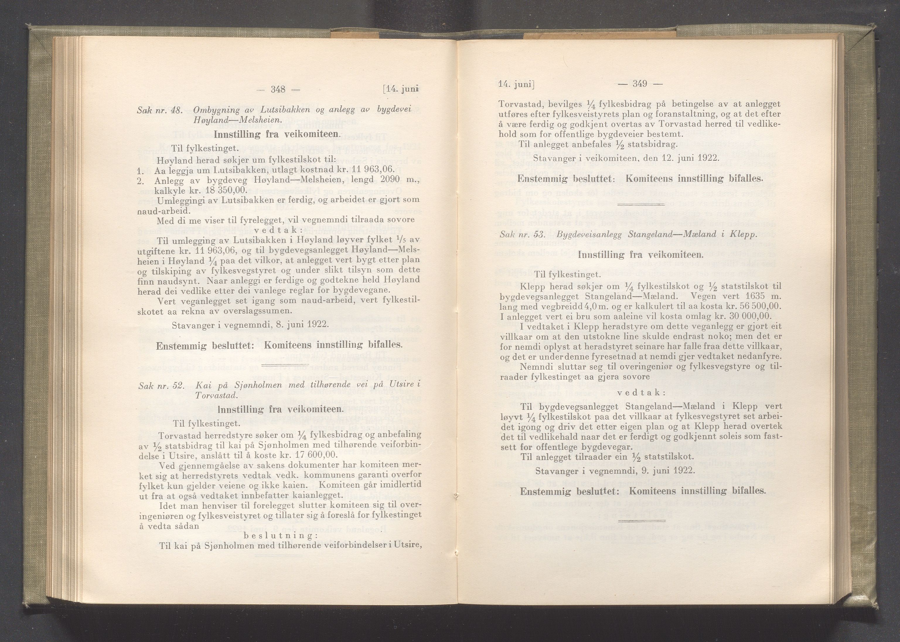 Rogaland fylkeskommune - Fylkesrådmannen , IKAR/A-900/A/Aa/Aaa/L0041: Møtebok , 1922, p. 348-349