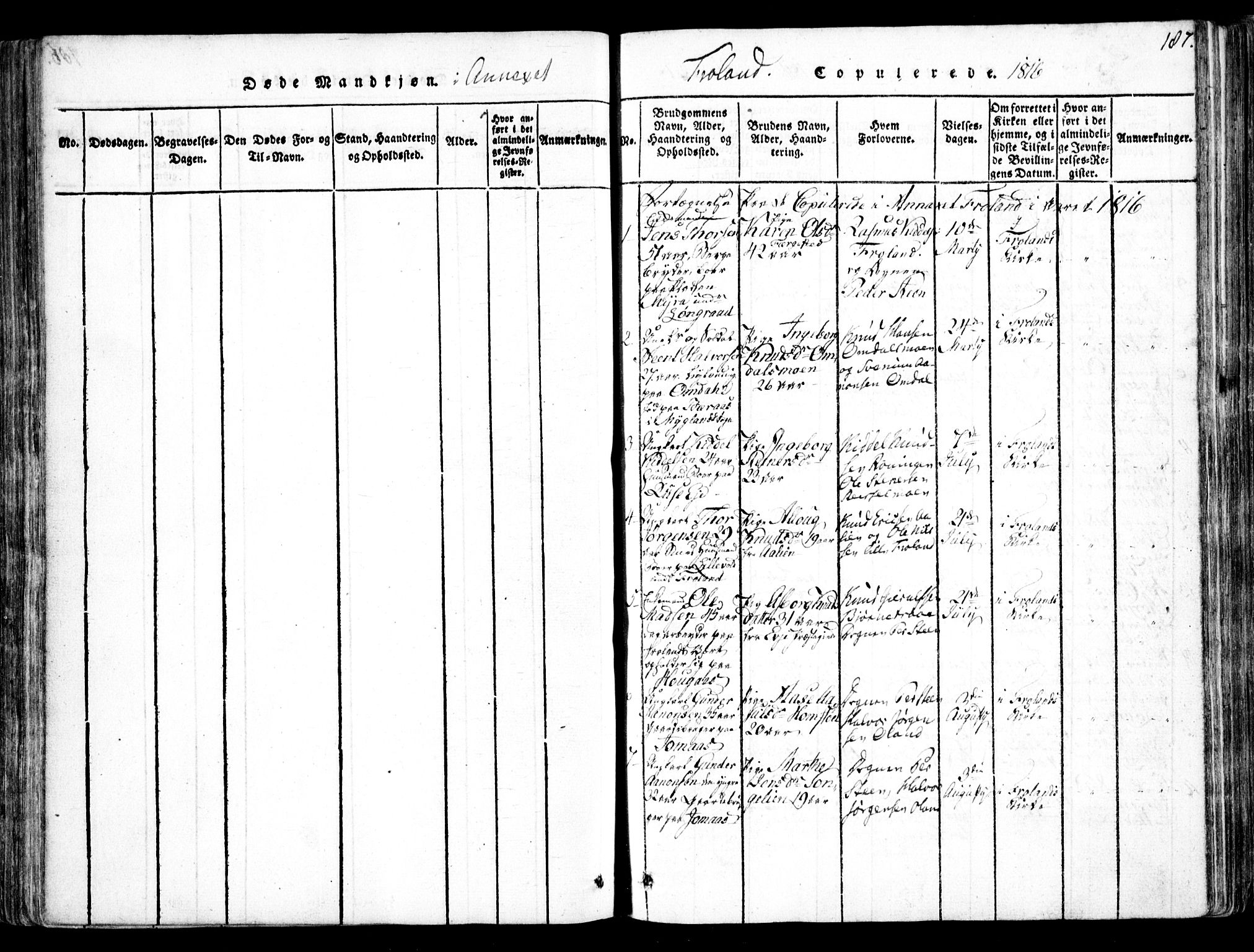 Fjære sokneprestkontor, SAK/1111-0011/F/Fb/L0007: Parish register (copy) no. B 7, 1816-1826, p. 187