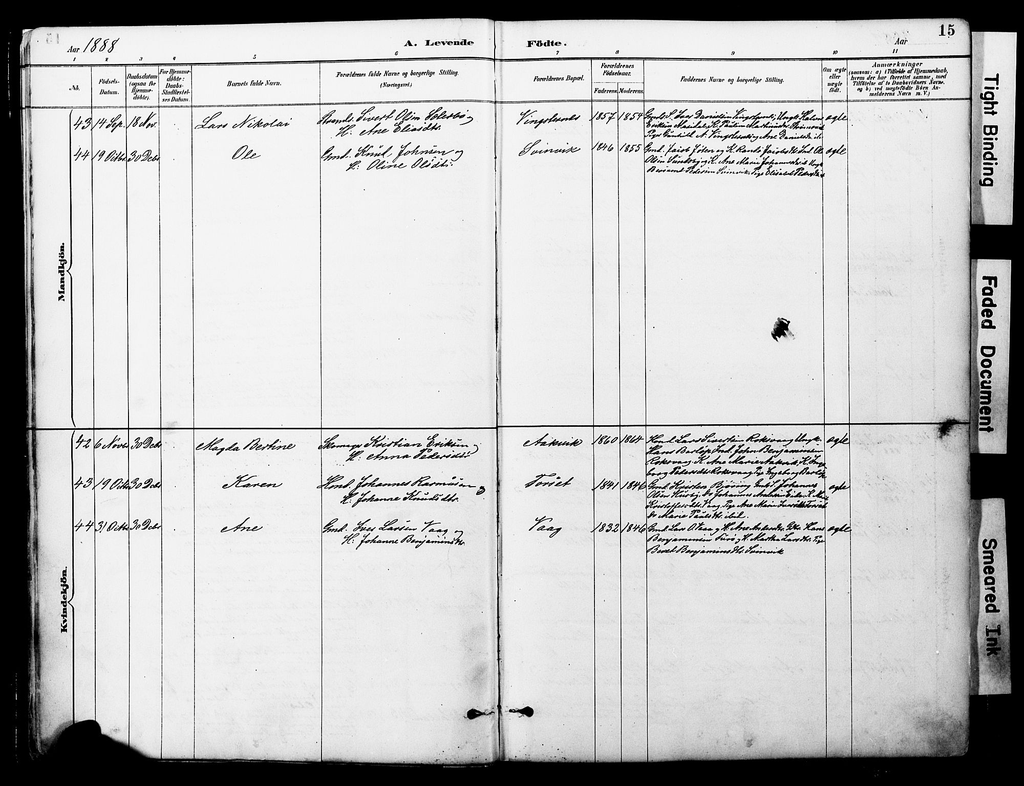 Ministerialprotokoller, klokkerbøker og fødselsregistre - Møre og Romsdal, AV/SAT-A-1454/578/L0907: Parish register (official) no. 578A06, 1887-1904, p. 15