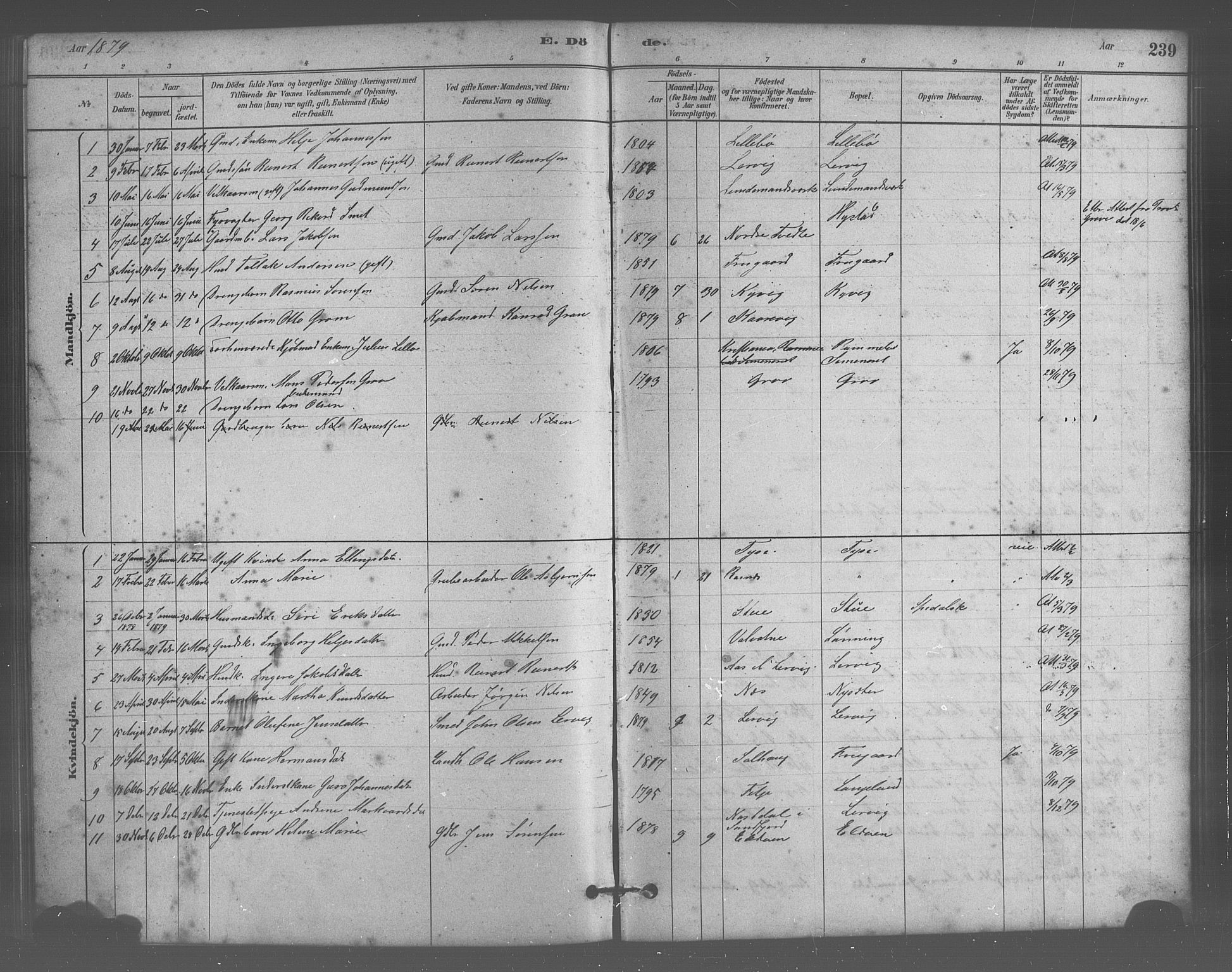 Stord sokneprestembete, AV/SAB-A-78201/H/Hab: Parish register (copy) no. A 2, 1879-1909, p. 239