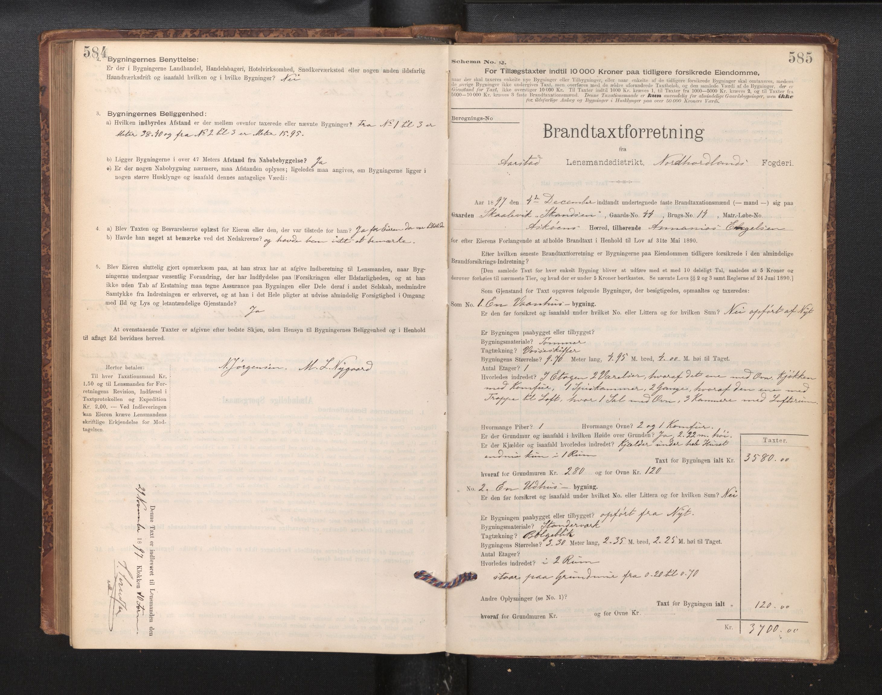 Lensmannen i Årstad, AV/SAB-A-36201/0012/L0011: Branntakstprotokoll,skjematakst, 1895-1901, p. 584-585