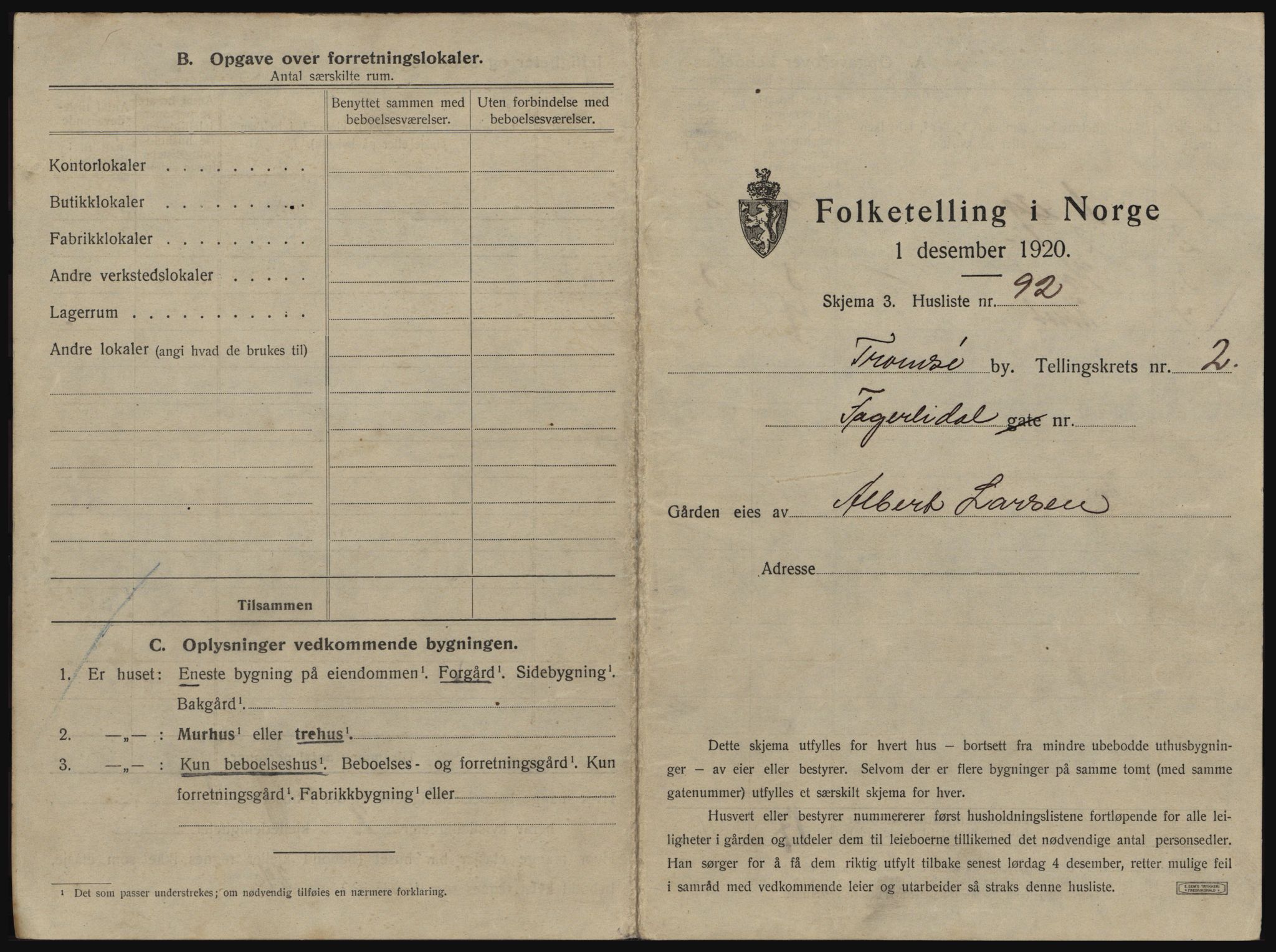 SATØ, 1920 census for Tromsø, 1920, p. 421