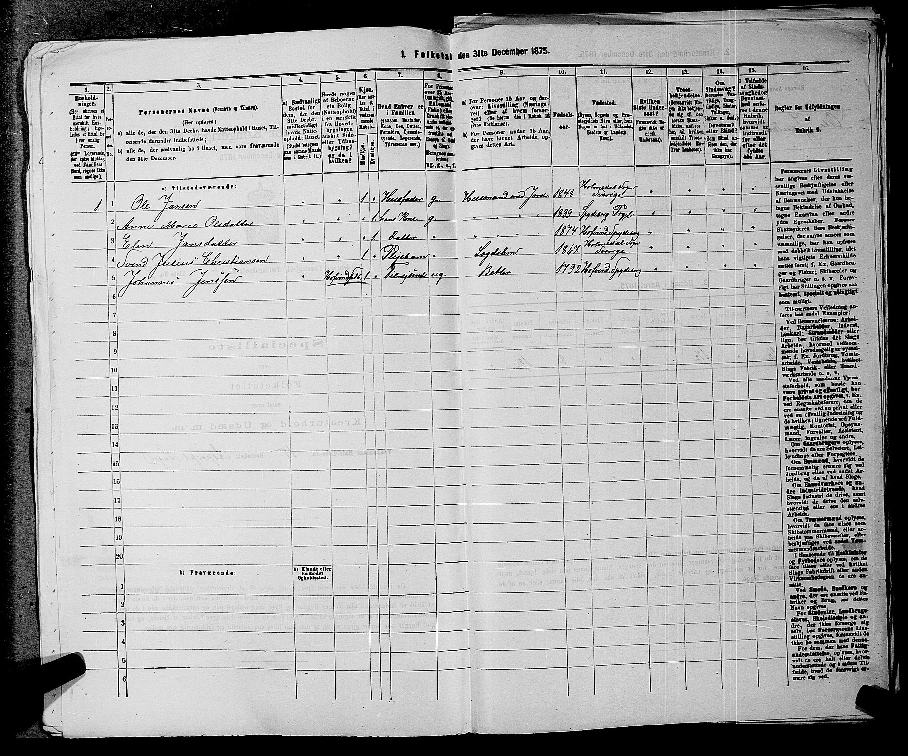 RA, 1875 census for 0123P Spydeberg, 1875, p. 700