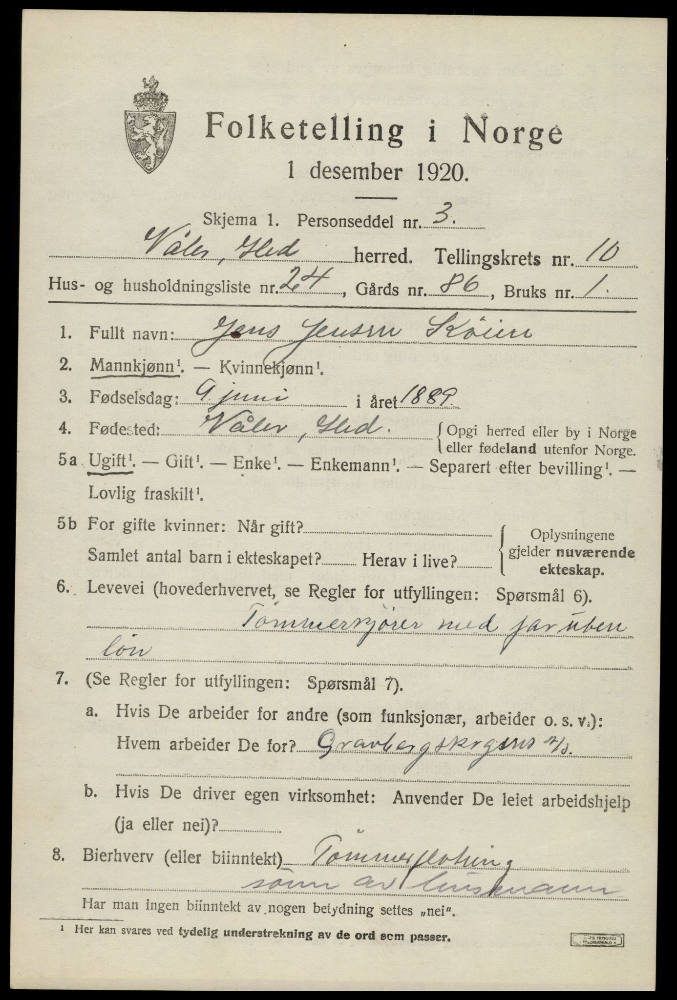 SAH, 1920 census for Våler (Hedmark), 1920, p. 10169