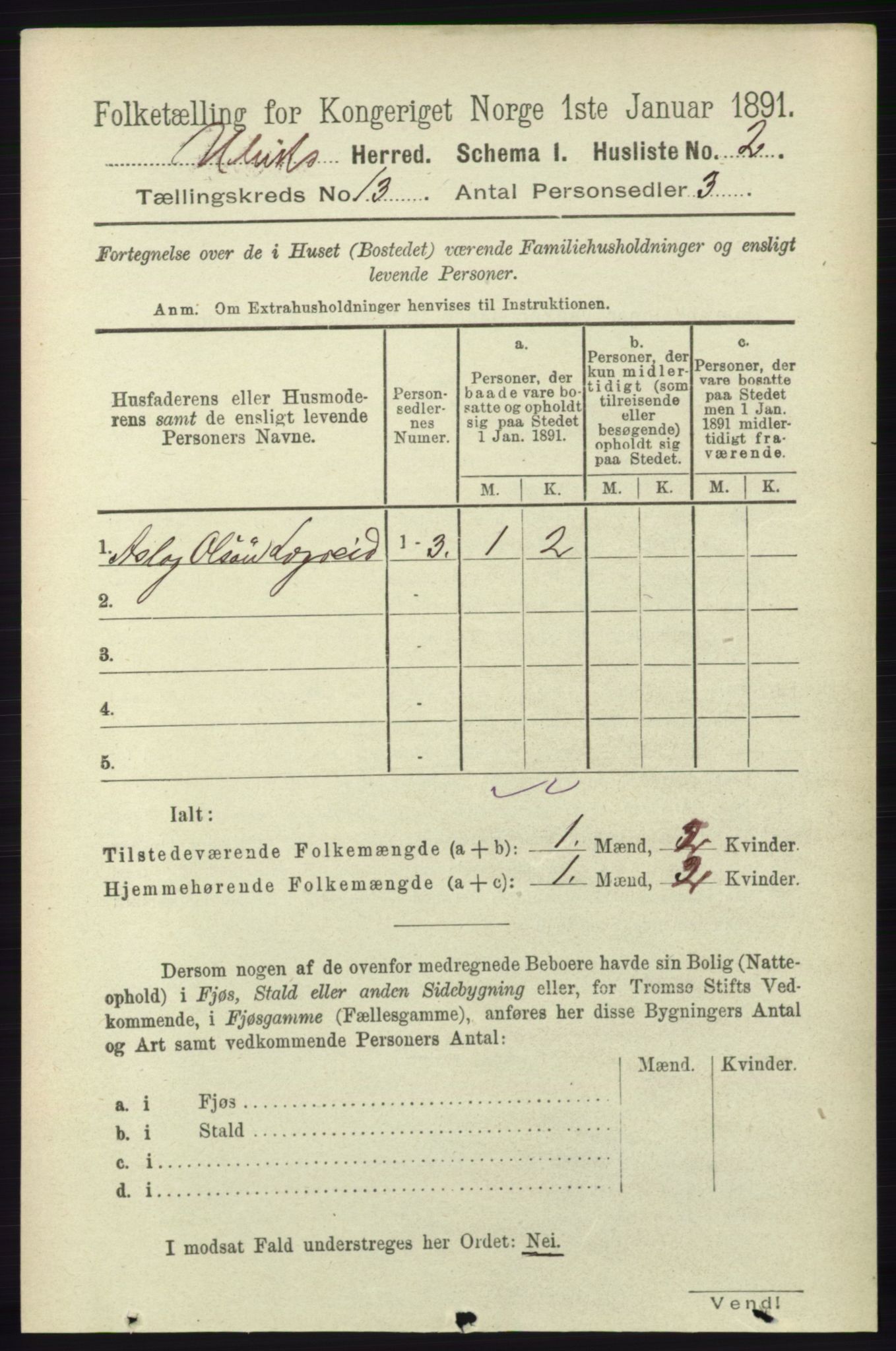 RA, 1891 census for 1233 Ulvik, 1891, p. 3829