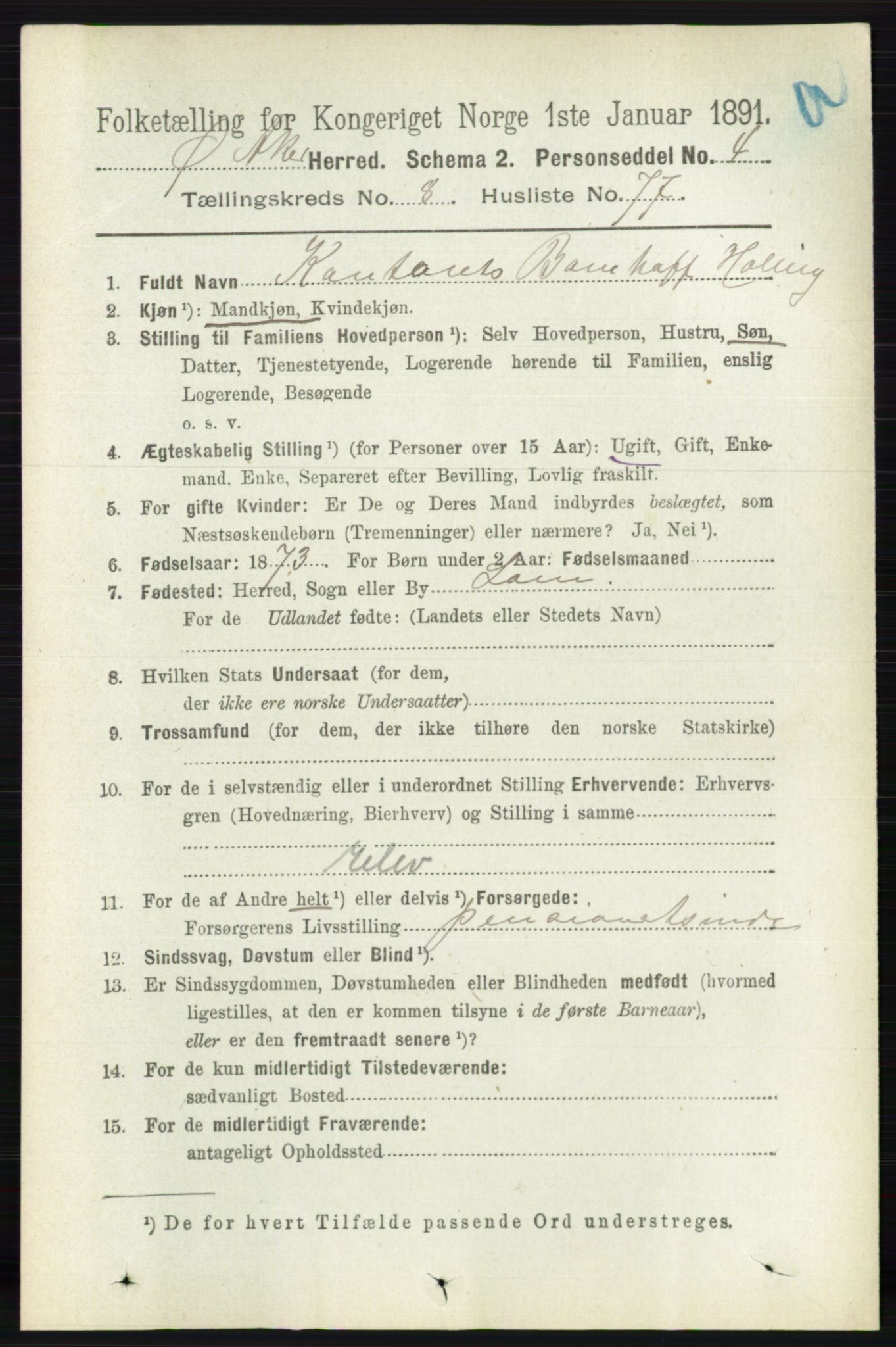 RA, 1891 census for 0218 Aker, 1891, p. 7891