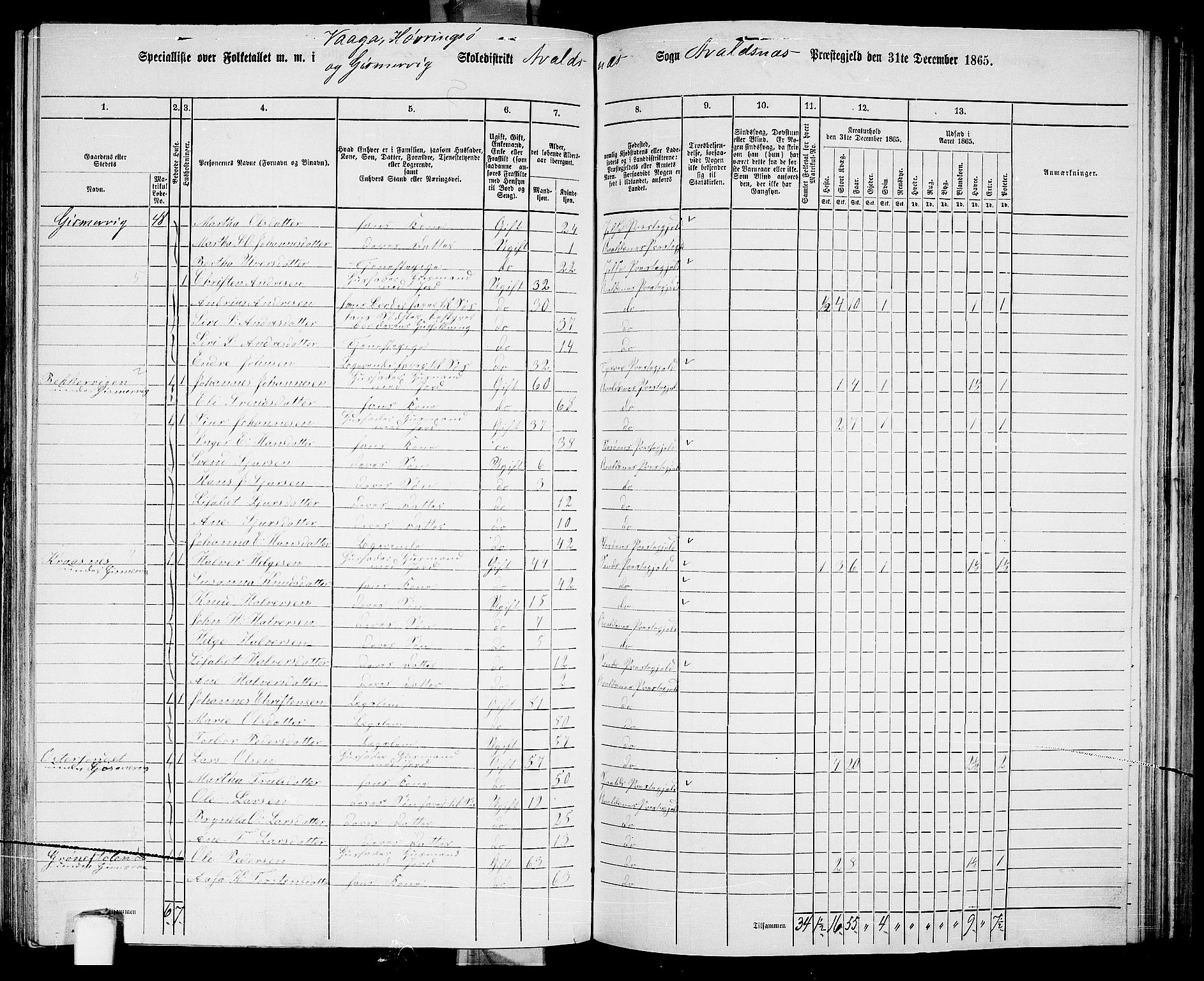 RA, 1865 census for Avaldsnes, 1865, p. 163