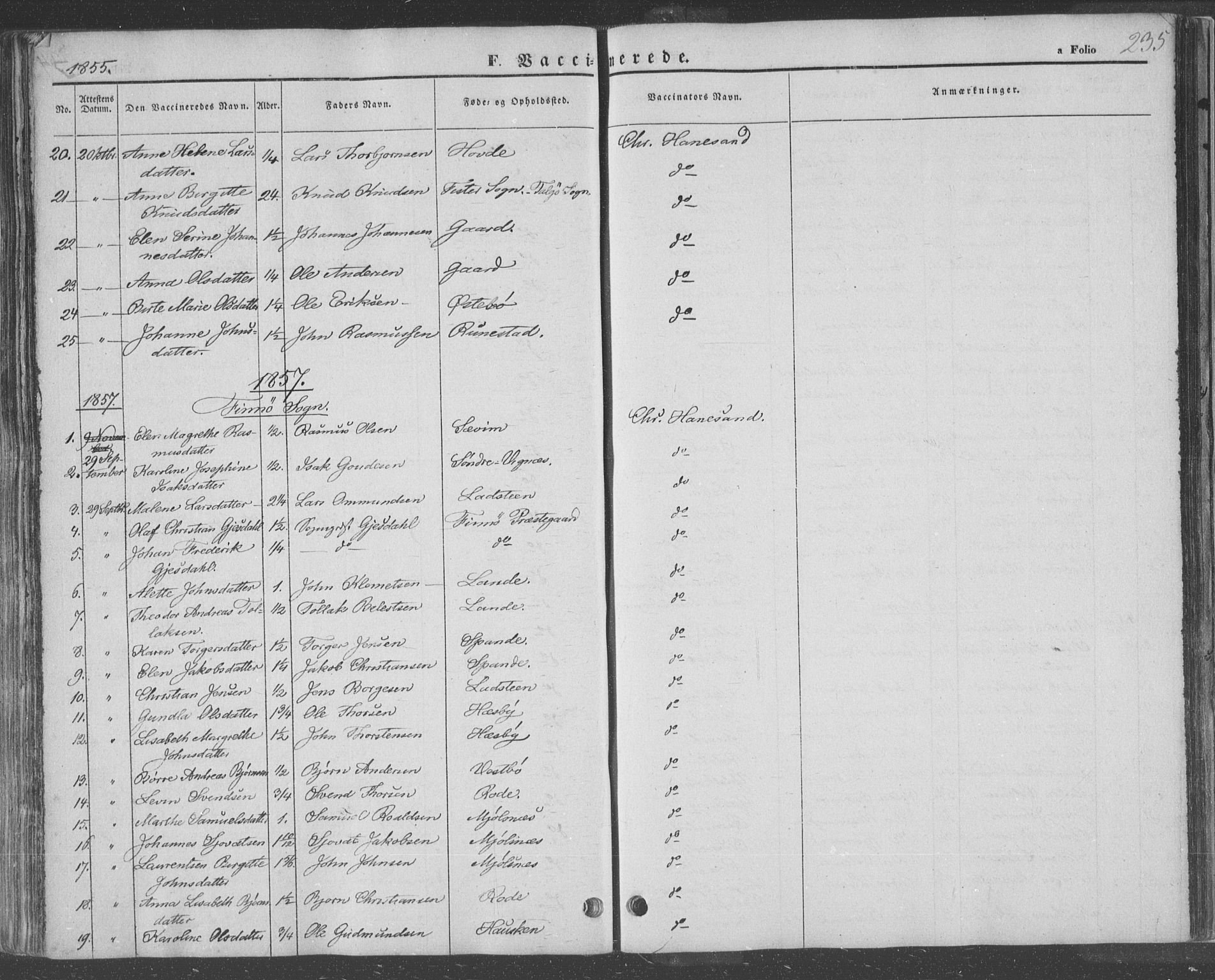 Finnøy sokneprestkontor, SAST/A-101825/H/Ha/Haa/L0007: Parish register (official) no. A 7, 1847-1862, p. 235