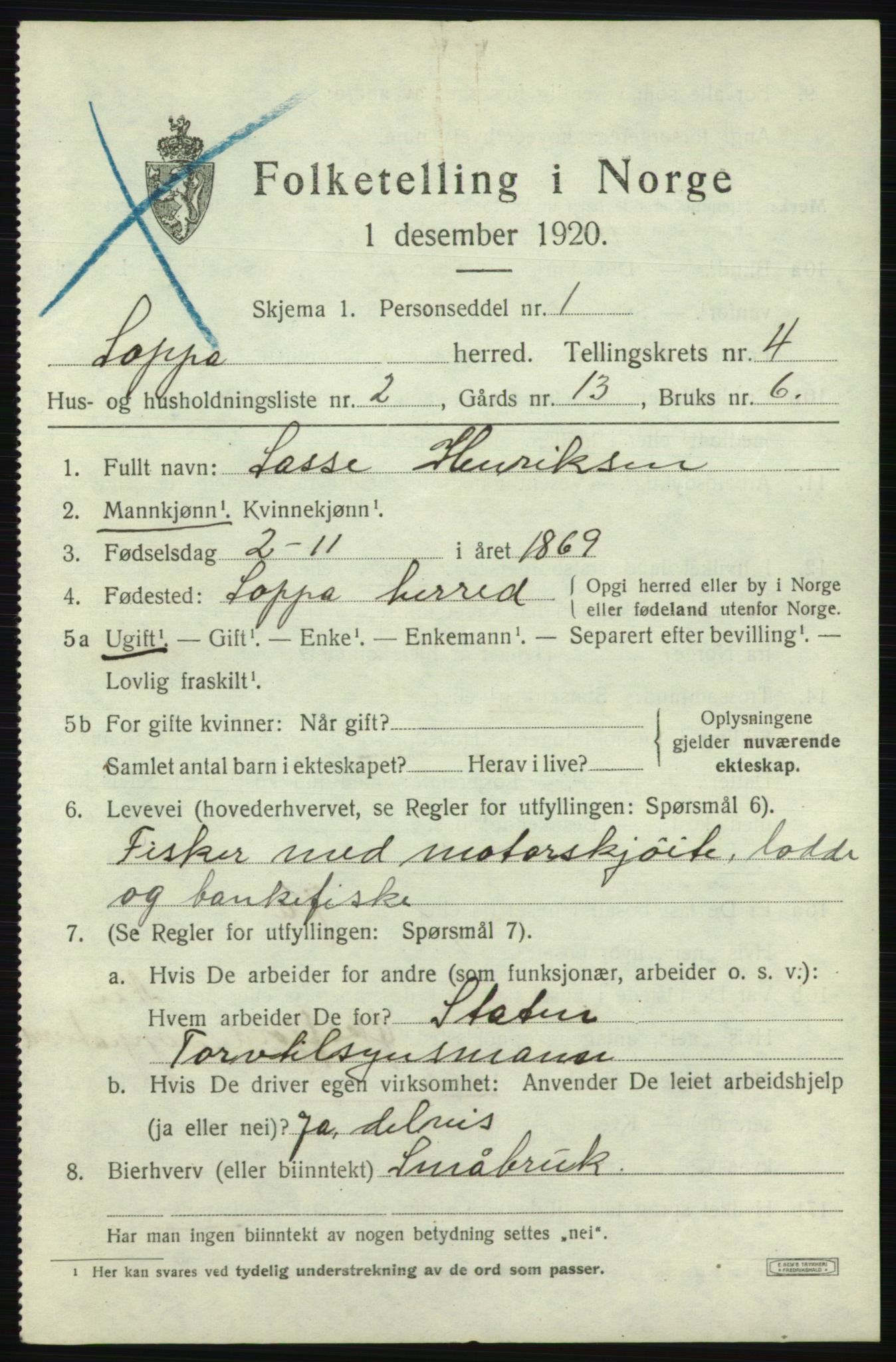 SATØ, 1920 census for Loppa, 1920, p. 1316